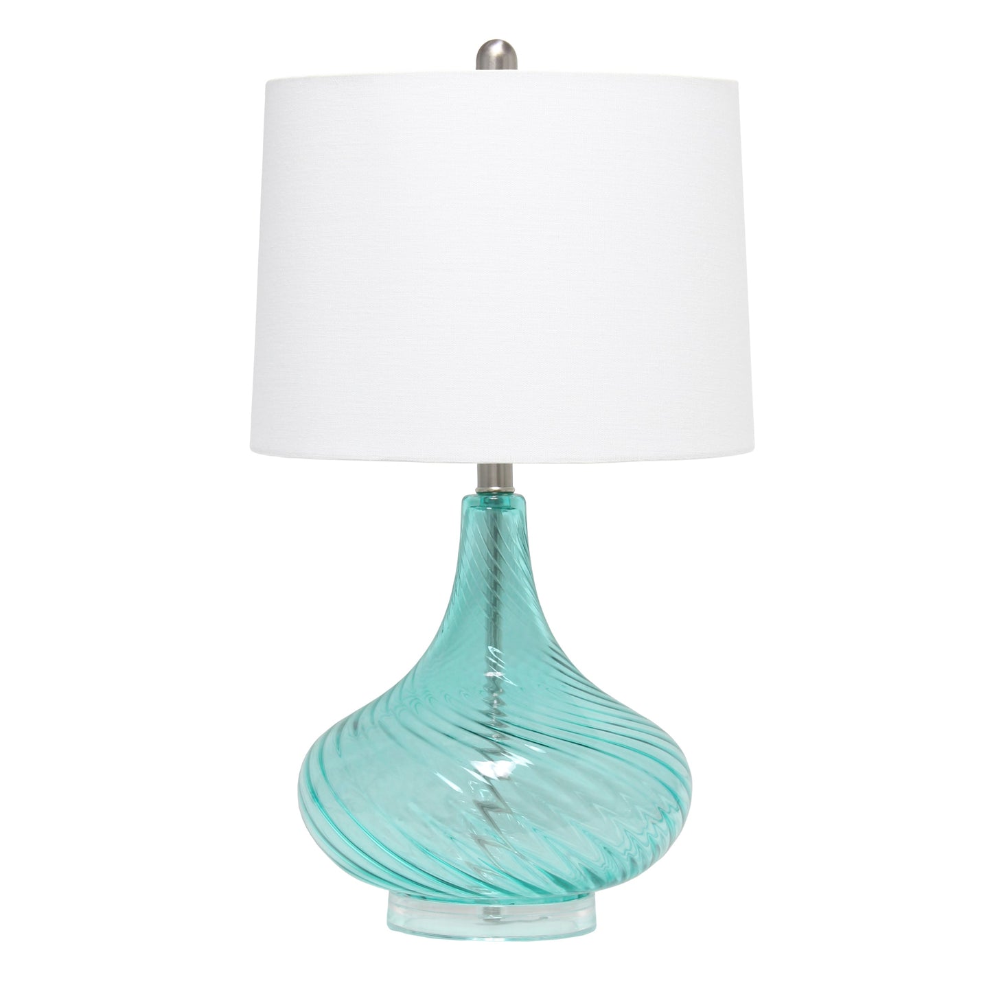 All The Rages Lalia Home 24" Blue Classix Contemporary Wavy Colored Glass Table Lamp With White Linen Shade