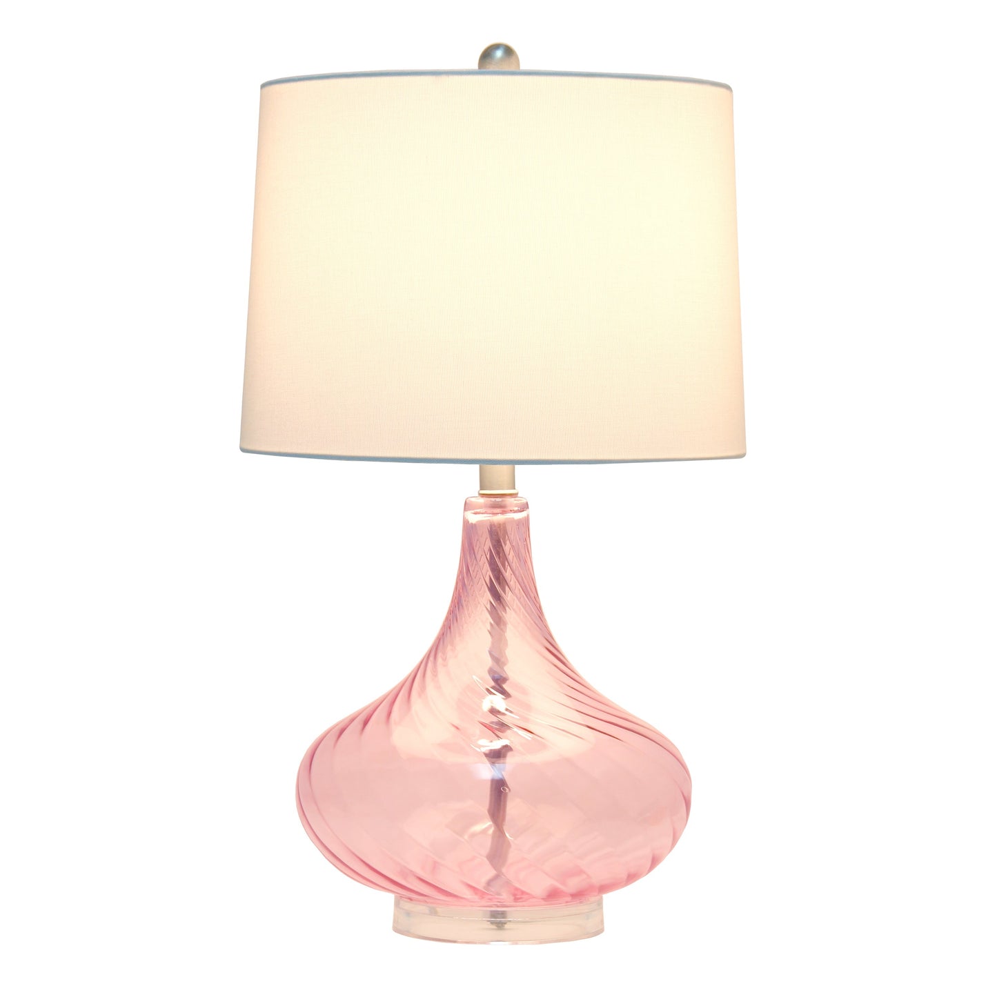 All The Rages Lalia Home 24" Pink Classix Contemporary Wavy Colored Glass Table Lamp With White Linen Shade