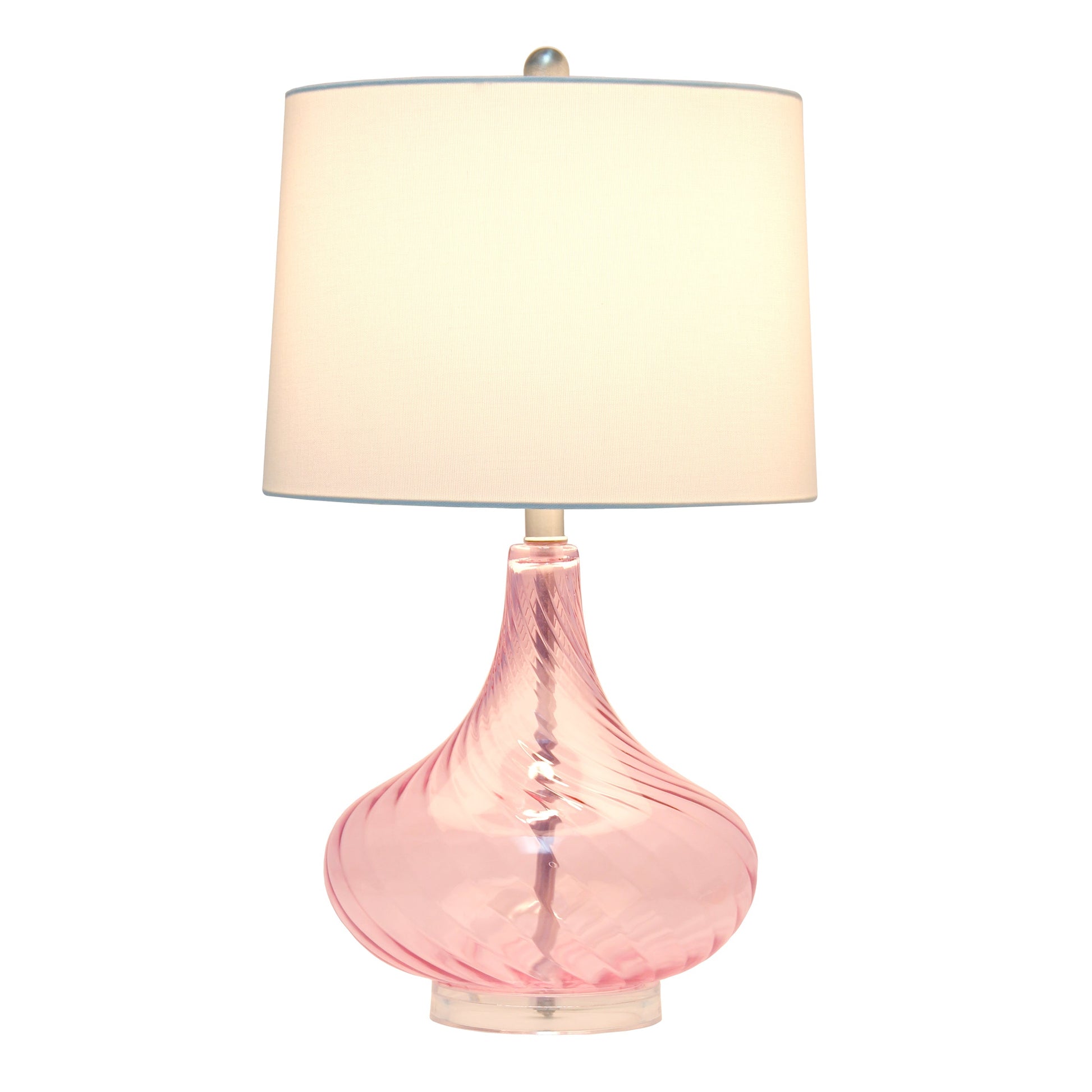All The Rages Lalia Home 24" Pink Classix Contemporary Wavy Colored Glass Table Lamp With White Linen Shade