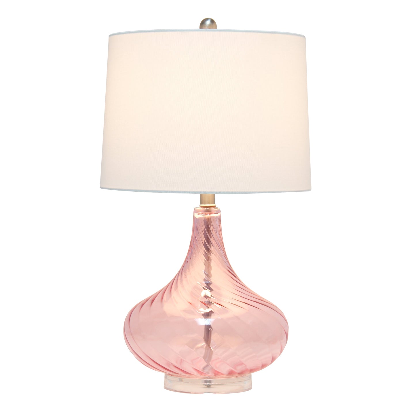 All The Rages Lalia Home 24" Pink Classix Contemporary Wavy Colored Glass Table Lamp With White Linen Shade