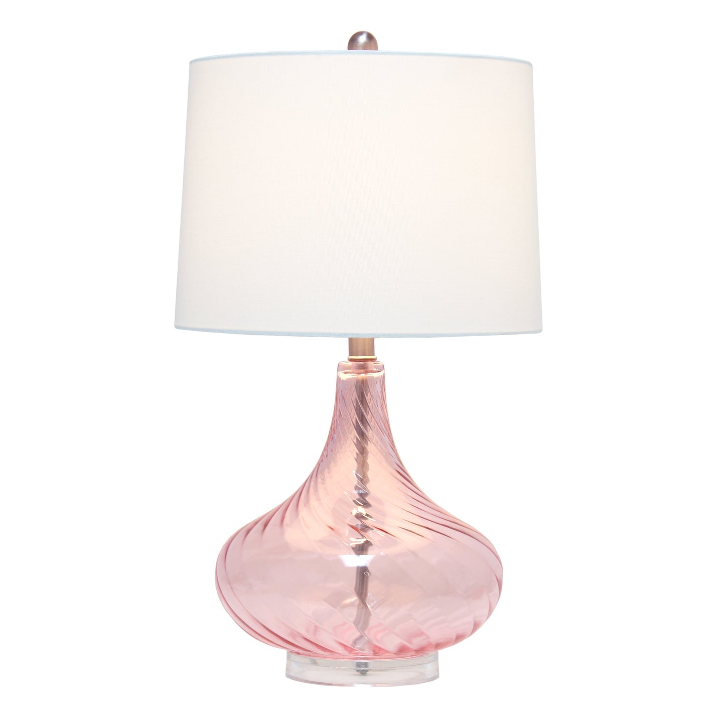 All The Rages Lalia Home 24" Pink Classix Contemporary Wavy Colored Glass Table Lamp With White Linen Shade