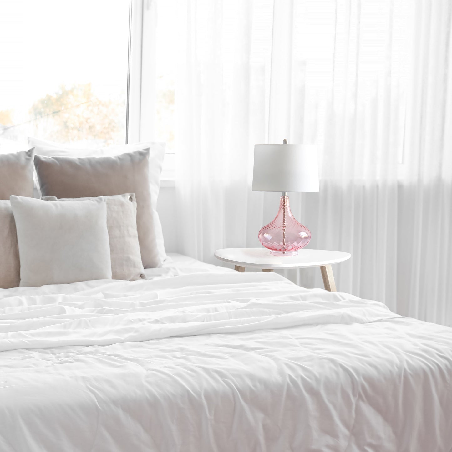 All The Rages Lalia Home 24" Pink Classix Contemporary Wavy Colored Glass Table Lamp With White Linen Shade