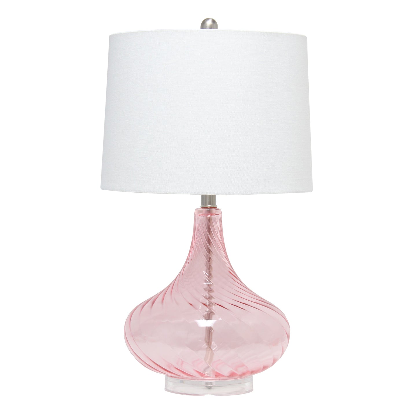 All The Rages Lalia Home 24" Pink Classix Contemporary Wavy Colored Glass Table Lamp With White Linen Shade