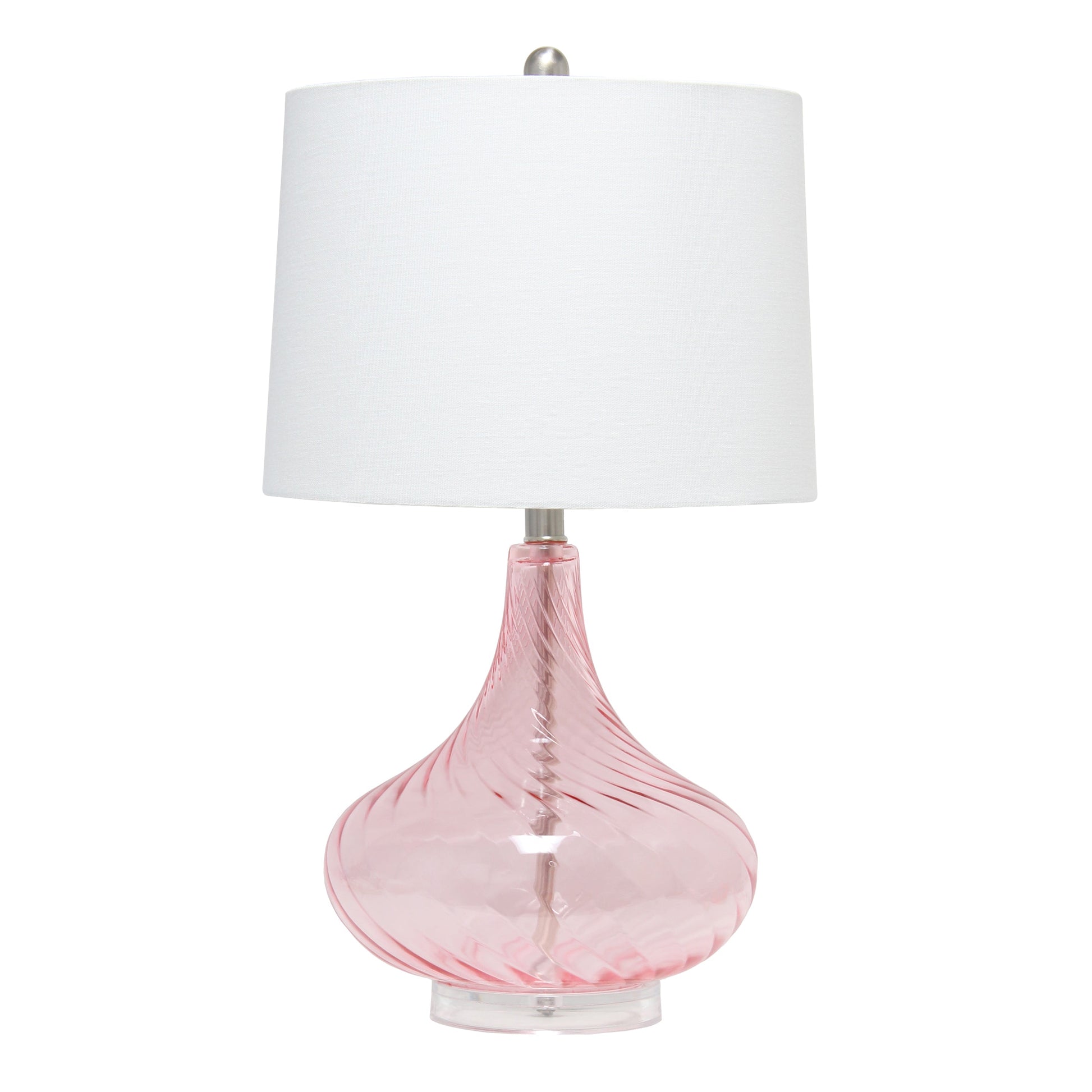 All The Rages Lalia Home 24" Pink Classix Contemporary Wavy Colored Glass Table Lamp With White Linen Shade