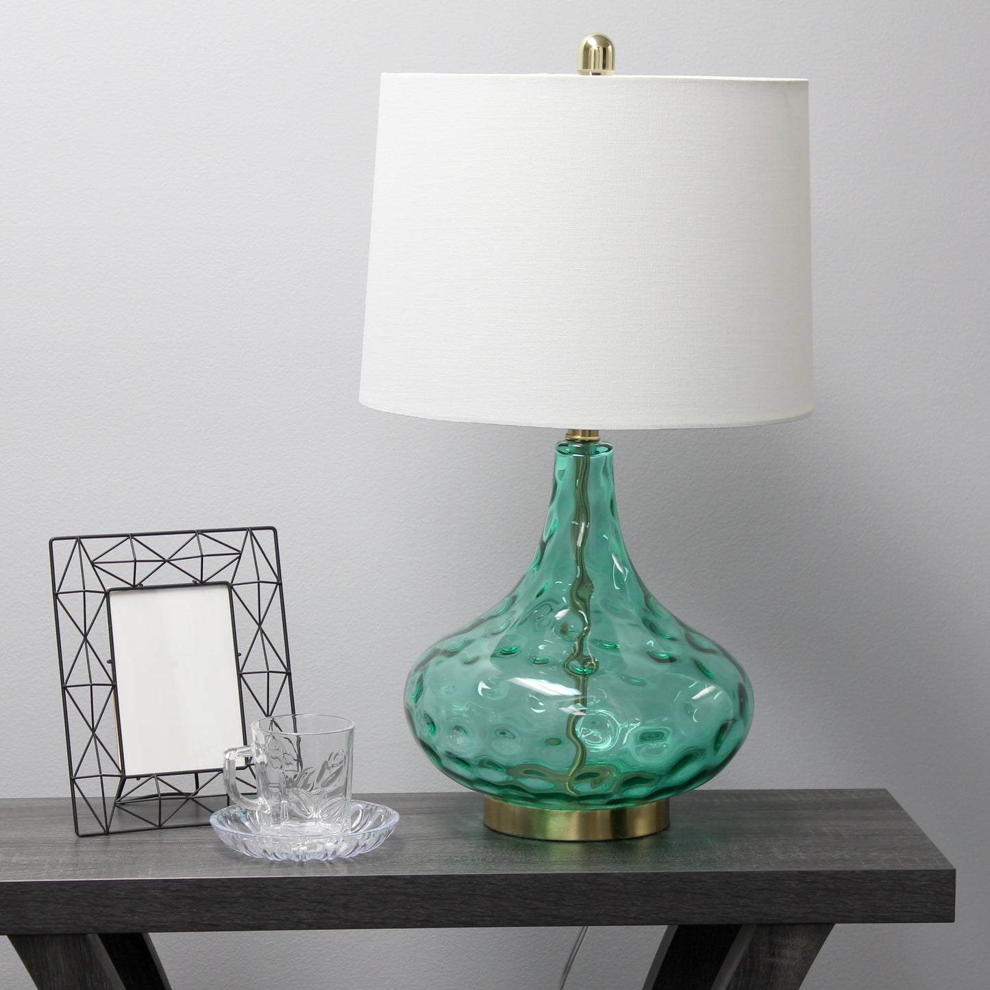 All The Rages Lalia Home 24" Seafoam Green Classix Contemporary Dimpled Colored Glass Table Lamp With White Linen Shade