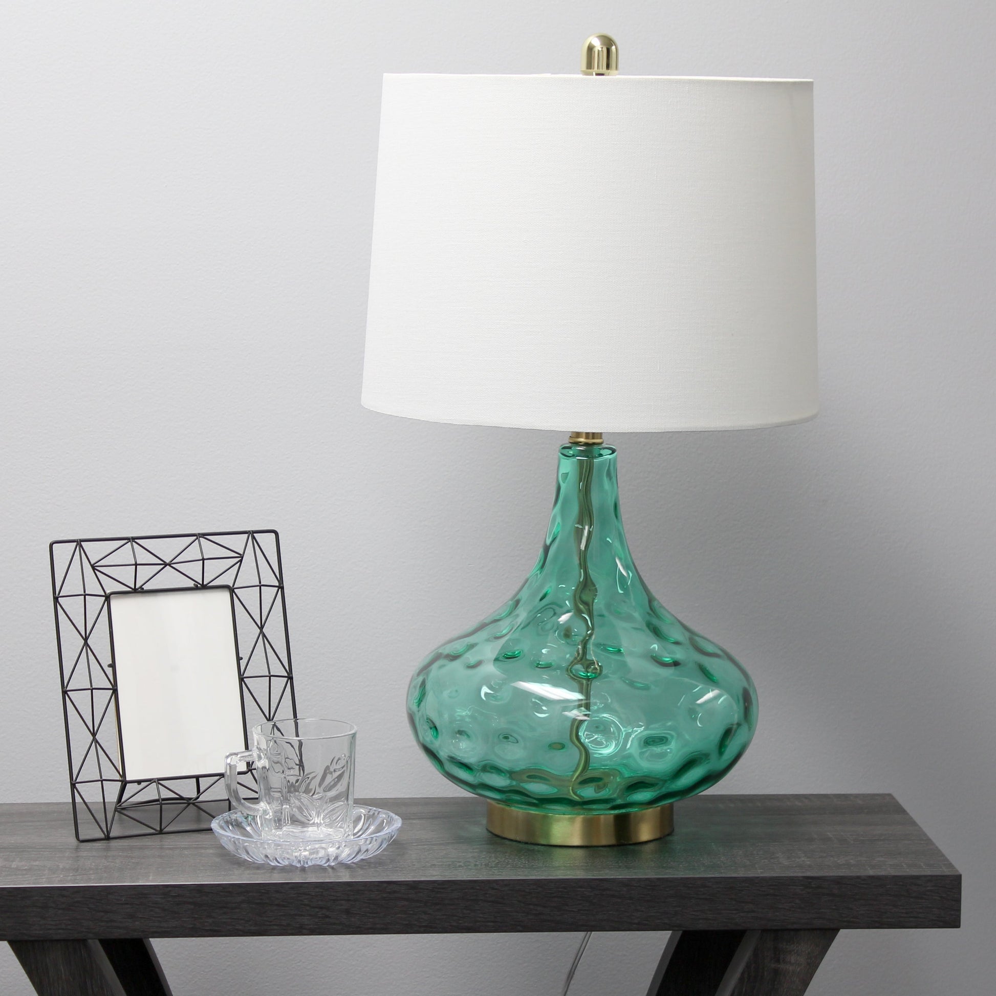All The Rages Lalia Home 24" Seafoam Green Classix Contemporary Dimpled Colored Glass Table Lamp With White Linen Shade