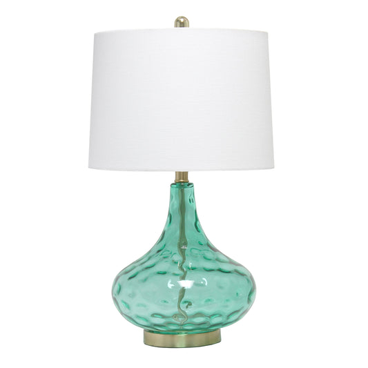 All The Rages Lalia Home 24" Seafoam Green Classix Contemporary Dimpled Colored Glass Table Lamp With White Linen Shade
