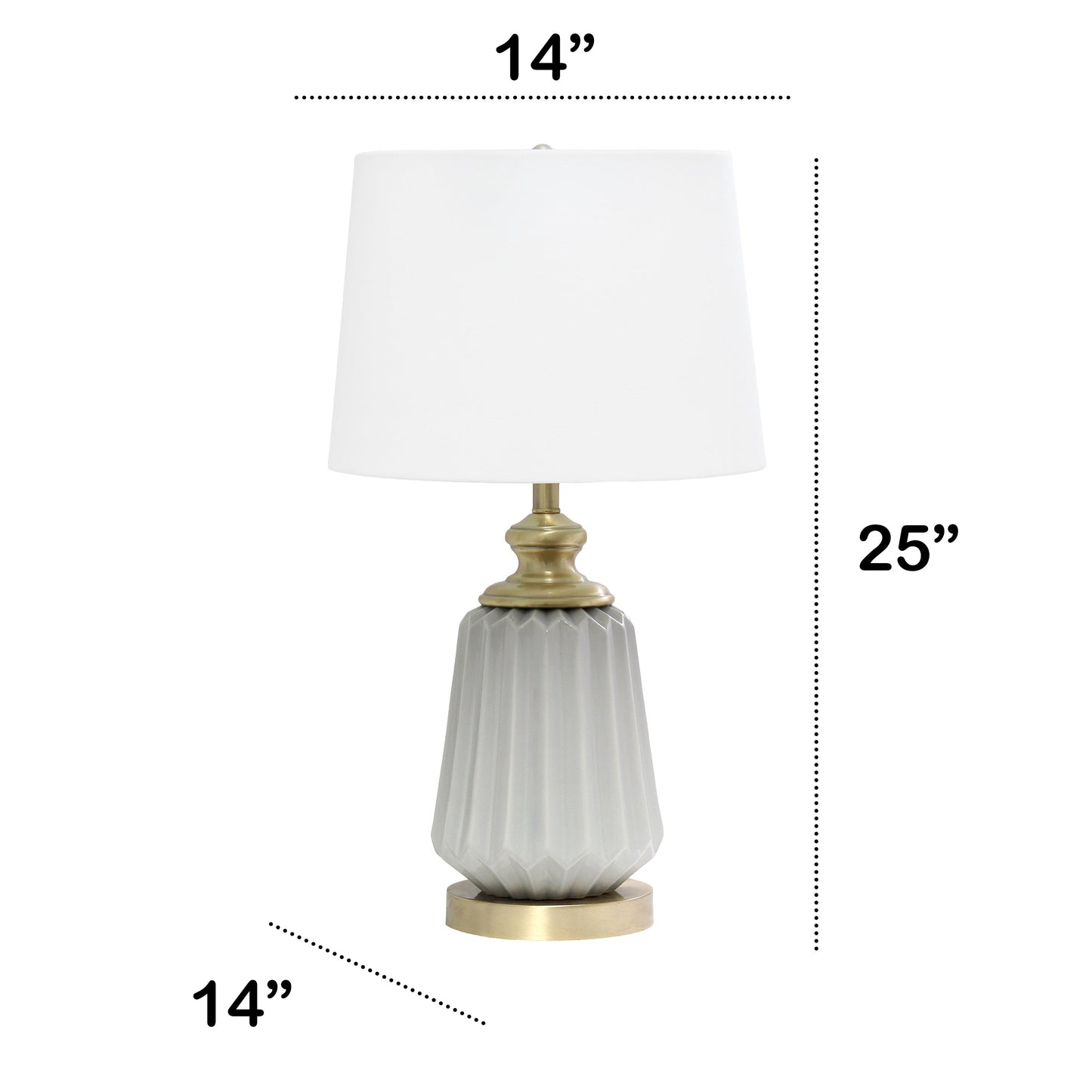 All The Rages Lalia Home 25" Gray Classic Fluted Ceramic & Metal Table Lamp With White Fabric Shade