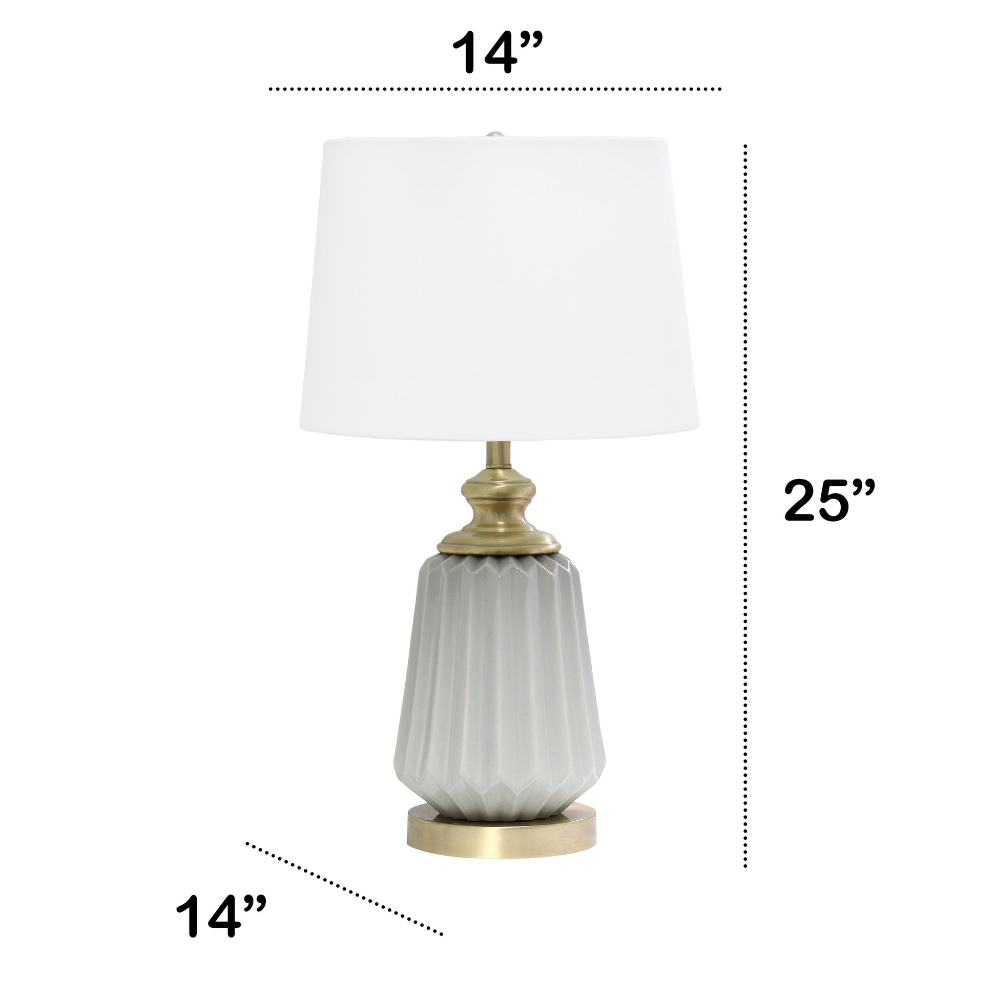 All The Rages Lalia Home 25" Gray Classic Fluted Ceramic & Metal Table Lamp With White Fabric Shade