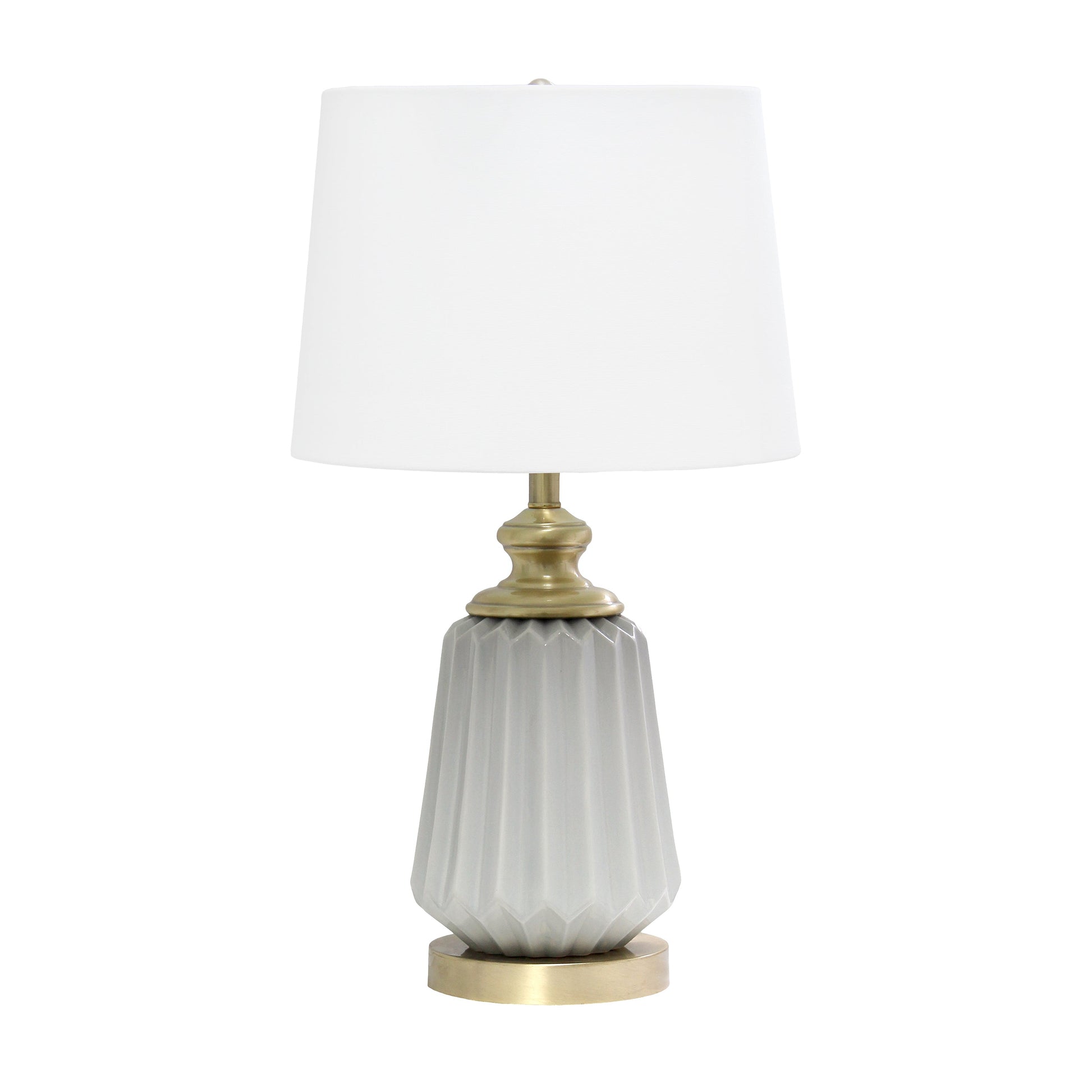 All The Rages Lalia Home 25" Gray Classic Fluted Ceramic & Metal Table Lamp With White Fabric Shade