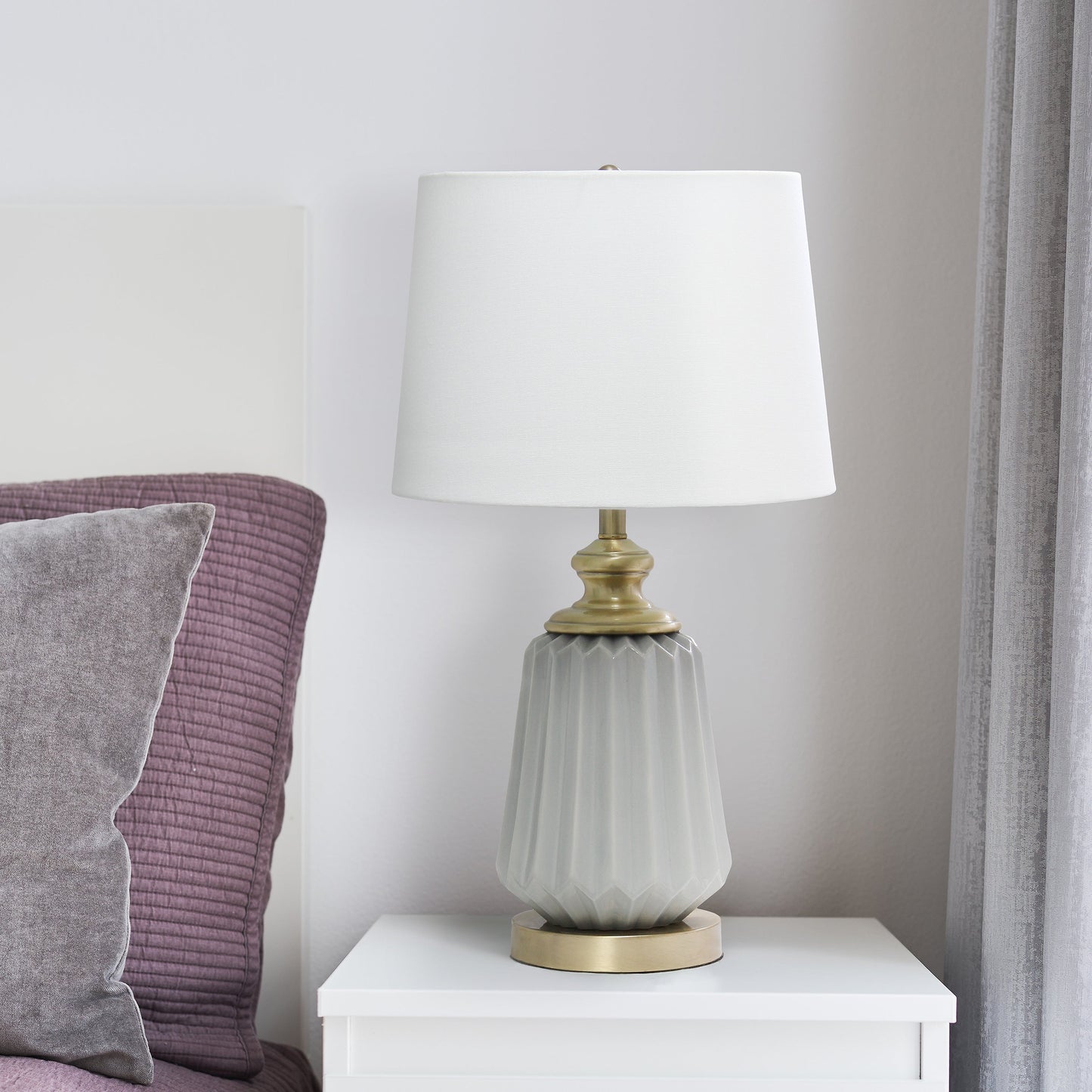 All The Rages Lalia Home 25" Gray Classic Fluted Ceramic & Metal Table Lamp With White Fabric Shade
