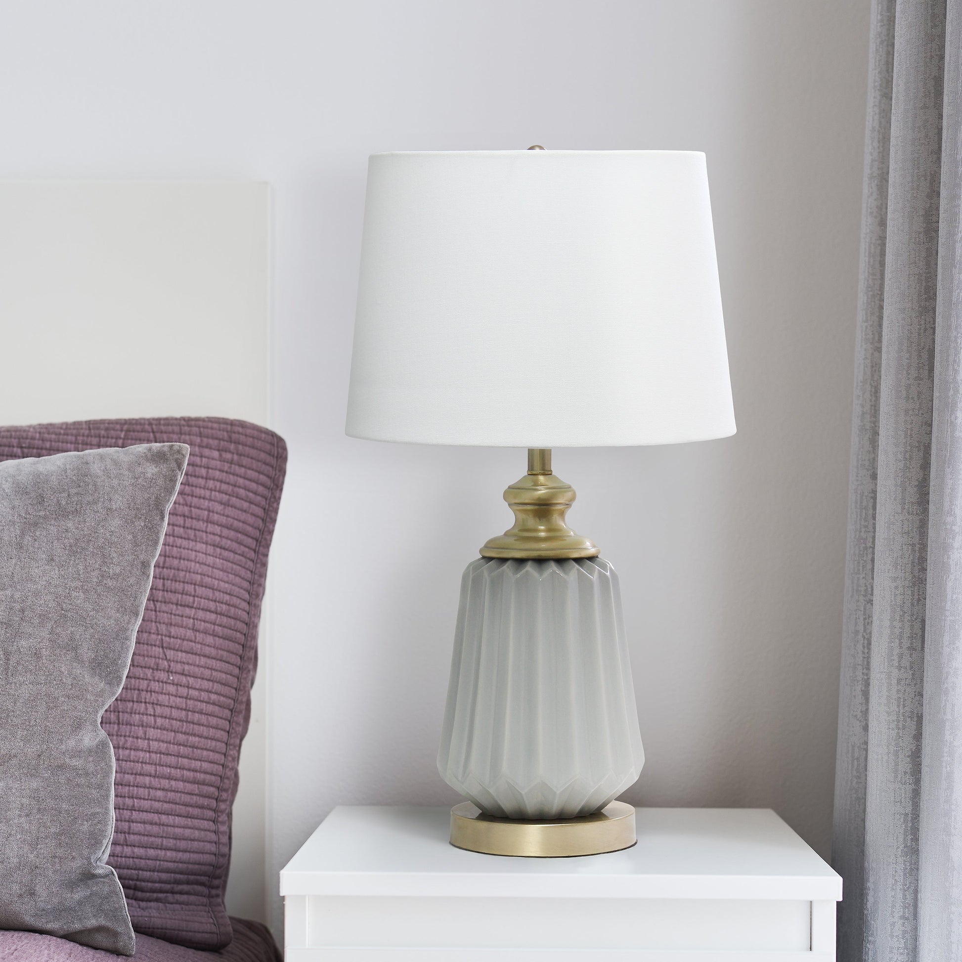 All The Rages Lalia Home 25" Gray Classic Fluted Ceramic & Metal Table Lamp With White Fabric Shade
