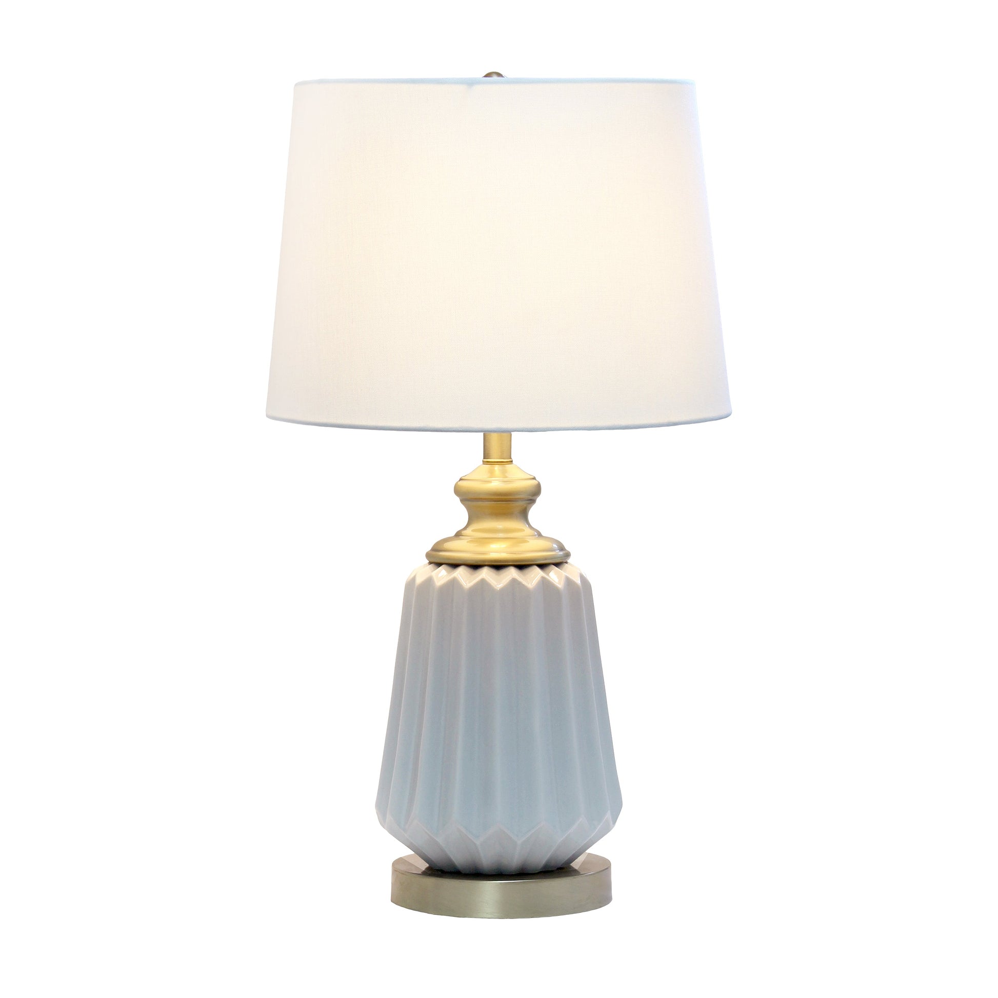 All The Rages Lalia Home 25" Gray Classic Fluted Ceramic & Metal Table Lamp With White Fabric Shade