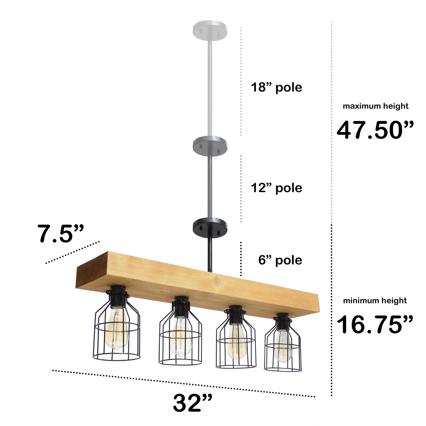 All The Rages Lalia Home 32" Light Wood 4-Light Farmhouse Beam Pendant Light