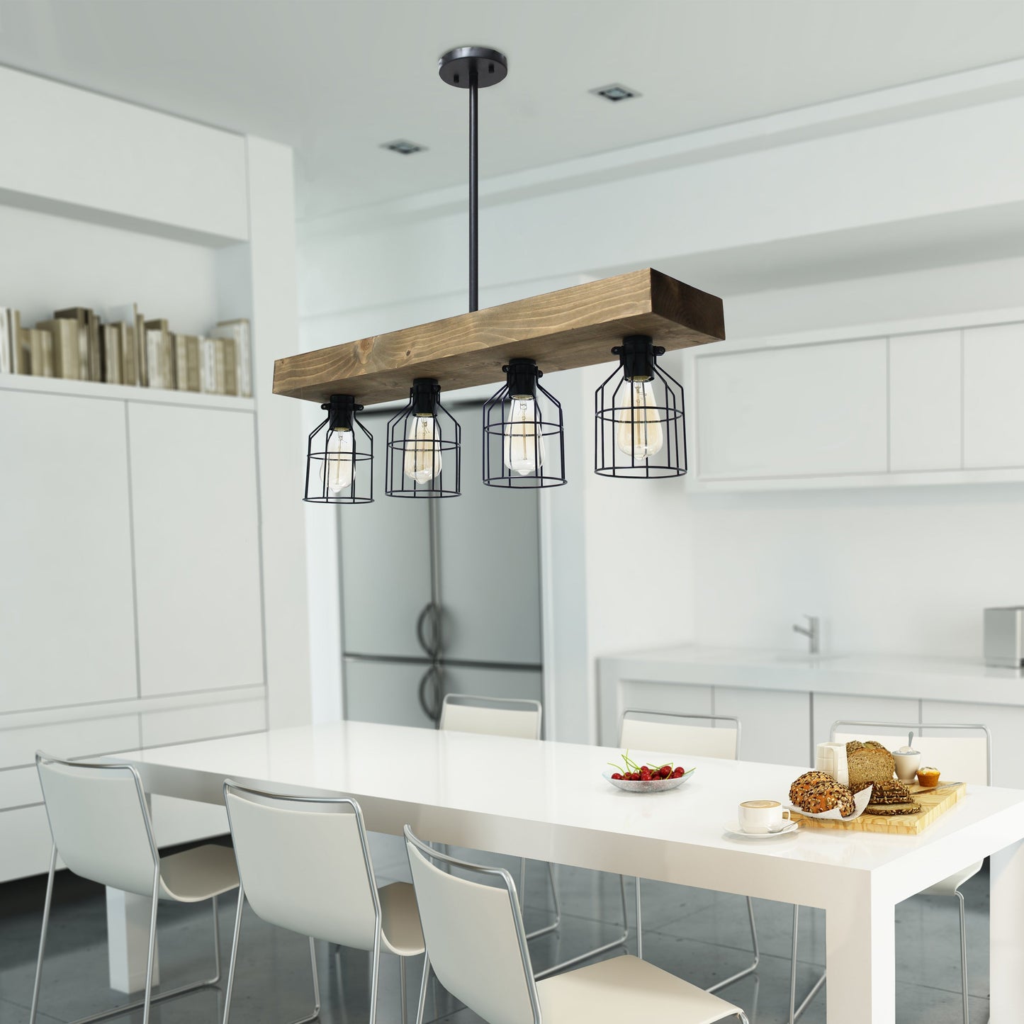 All The Rages Lalia Home 32" Restored Wood 4-Light Farmhouse Beam Pendant Light