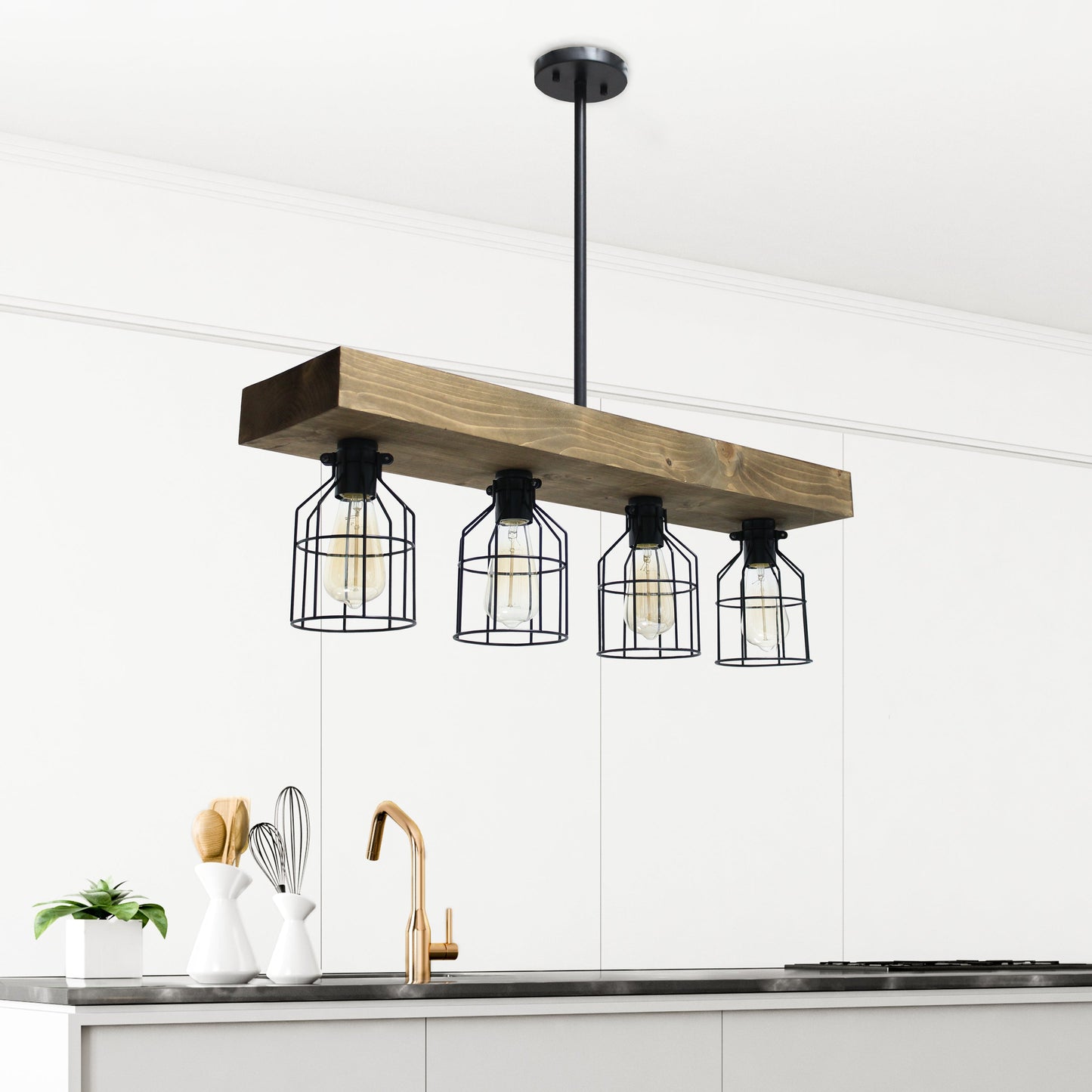 All The Rages Lalia Home 32" Restored Wood 4-Light Farmhouse Beam Pendant Light