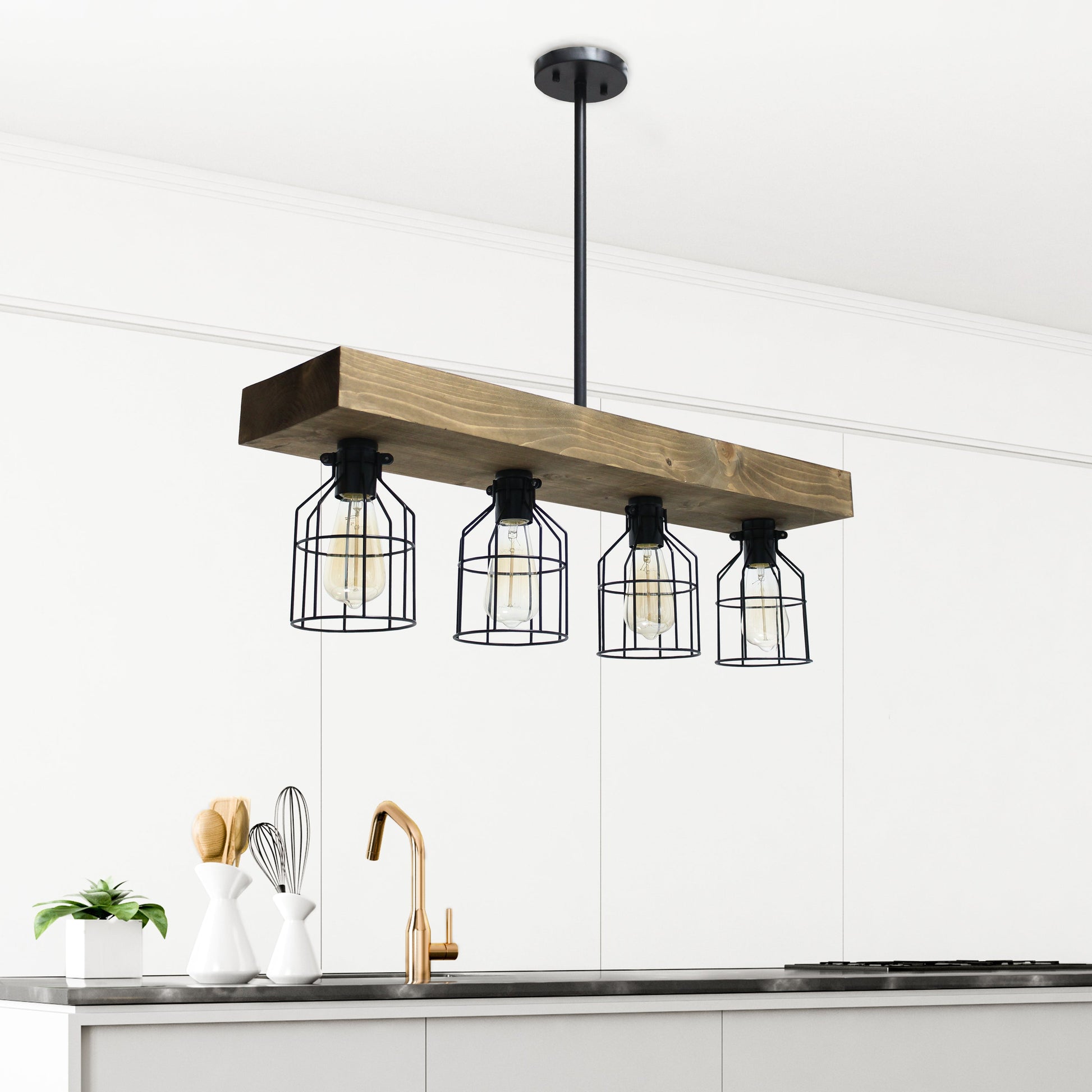 All The Rages Lalia Home 32" Restored Wood 4-Light Farmhouse Beam Pendant Light