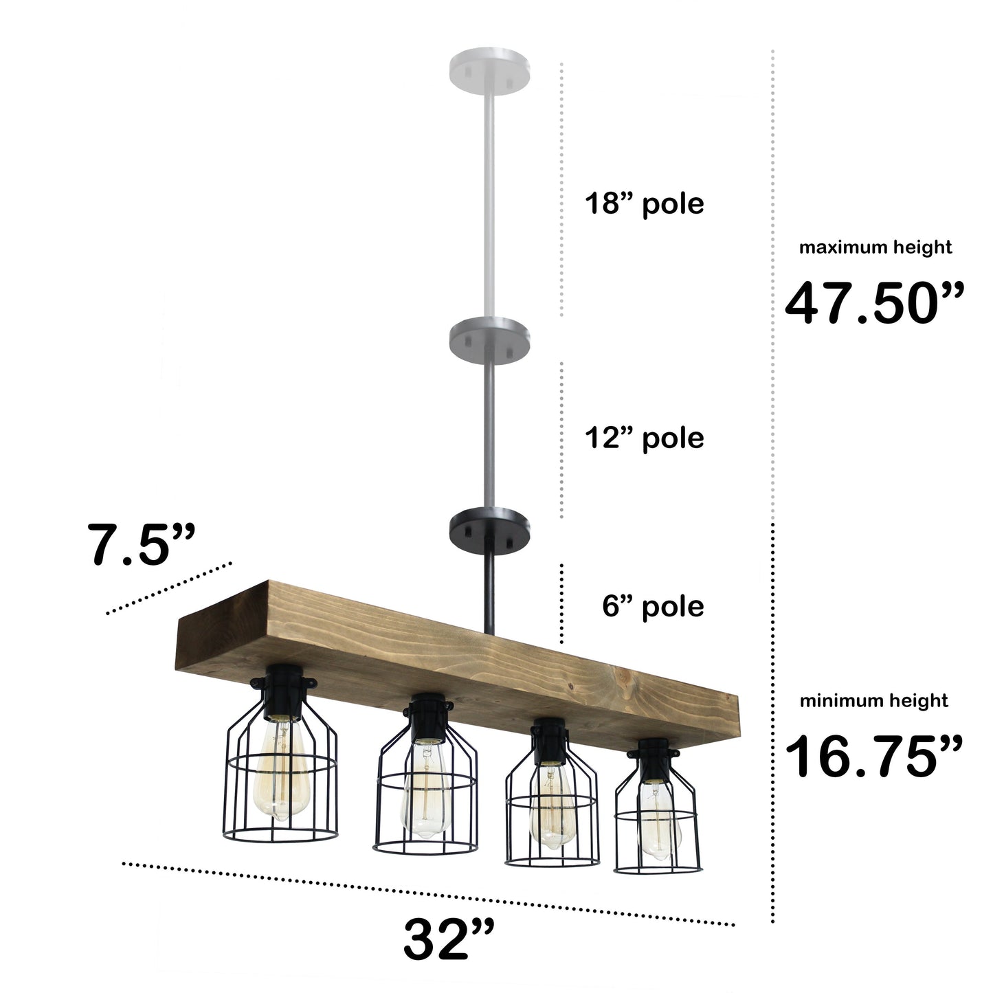 All The Rages Lalia Home 32" Restored Wood 4-Light Farmhouse Beam Pendant Light