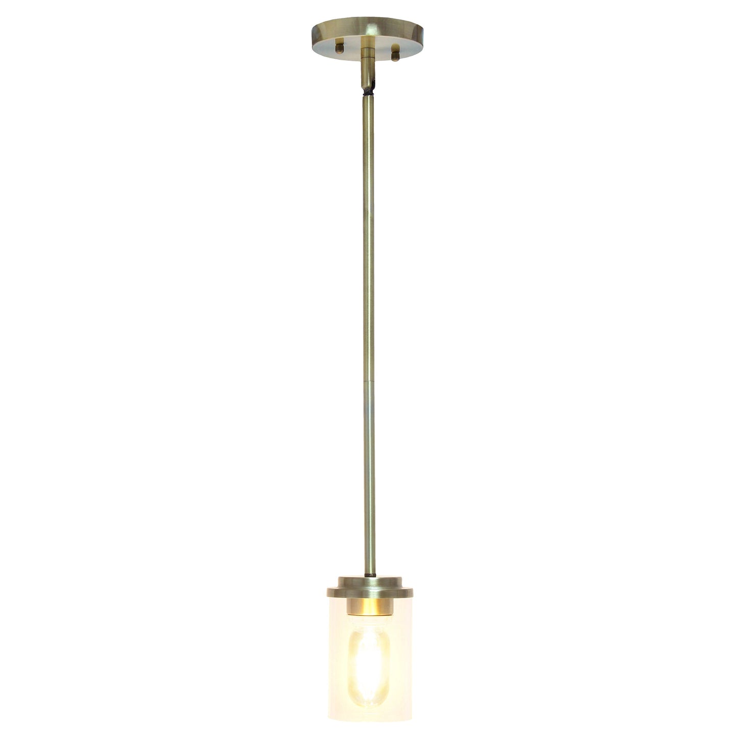 All The Rages Lalia Home 6" Antique Brass Minimal Industrial Farmhouse Adjustable Pendant Light With Clear Cylinder Glass Shade