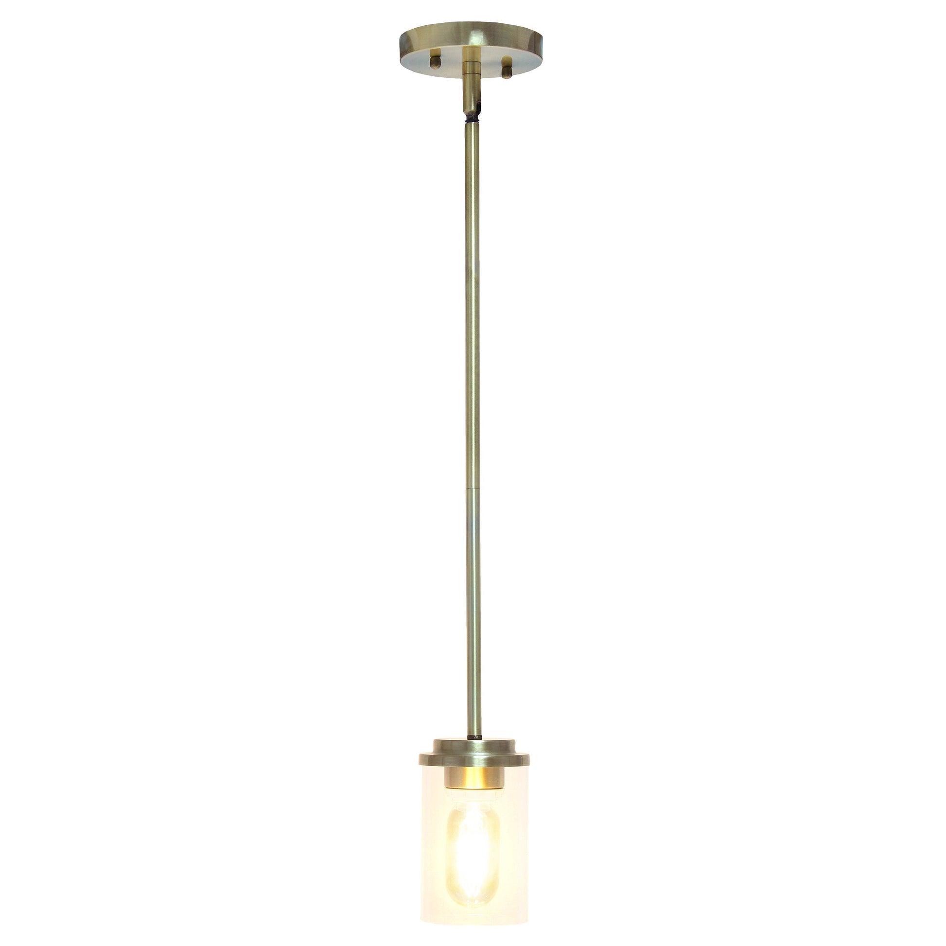 All The Rages Lalia Home 6" Antique Brass Minimal Industrial Farmhouse Adjustable Pendant Light With Clear Cylinder Glass Shade