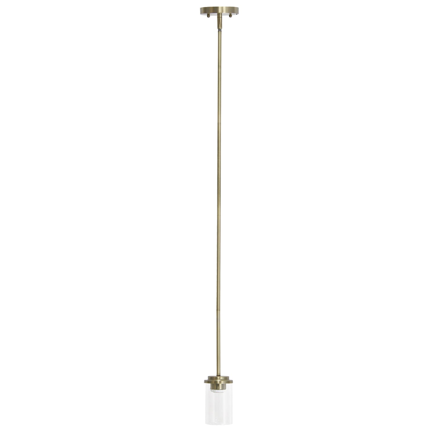 All The Rages Lalia Home 6" Antique Brass Minimal Industrial Farmhouse Adjustable Pendant Light With Clear Cylinder Glass Shade