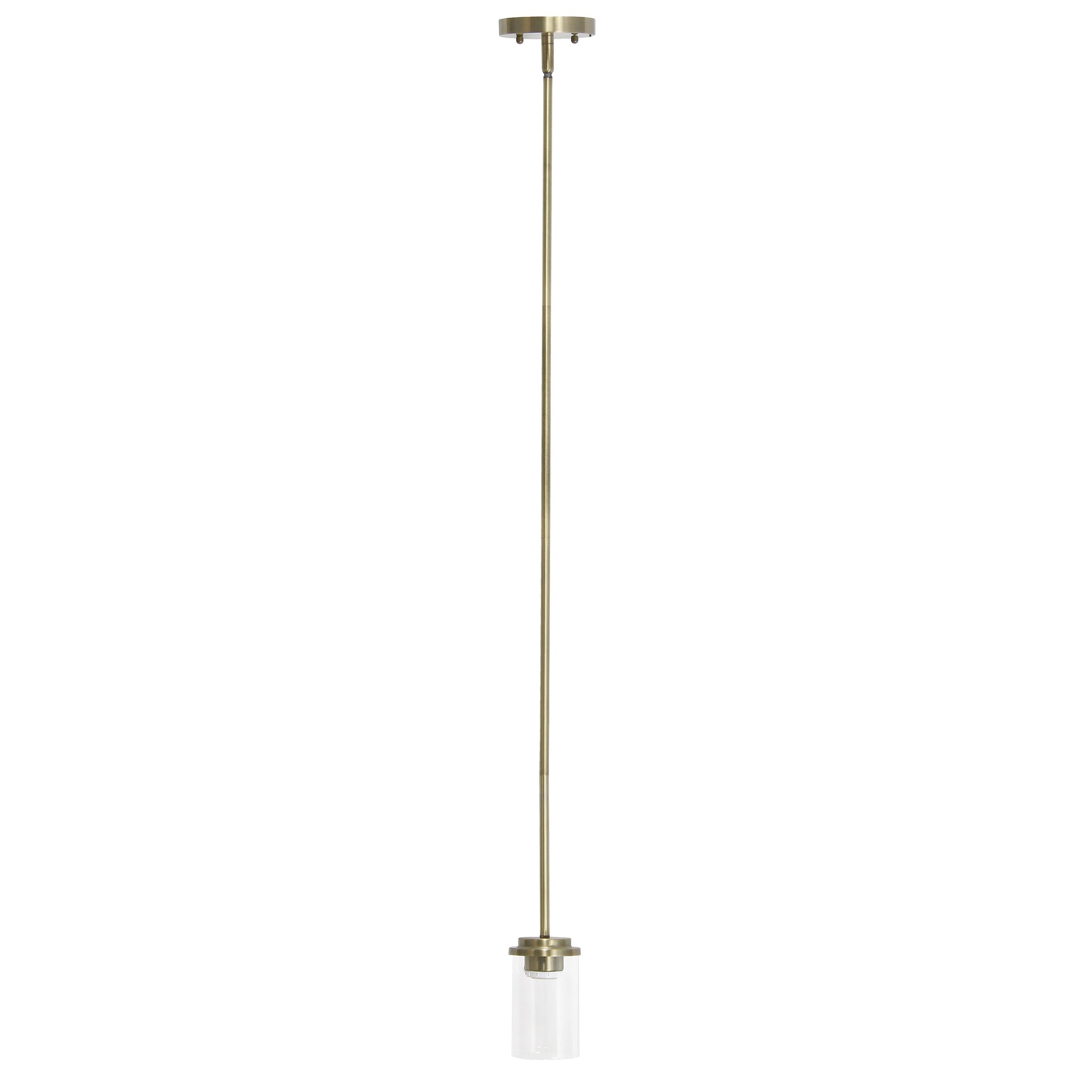 All The Rages Lalia Home 6" Antique Brass Minimal Industrial Farmhouse Adjustable Pendant Light With Clear Cylinder Glass Shade
