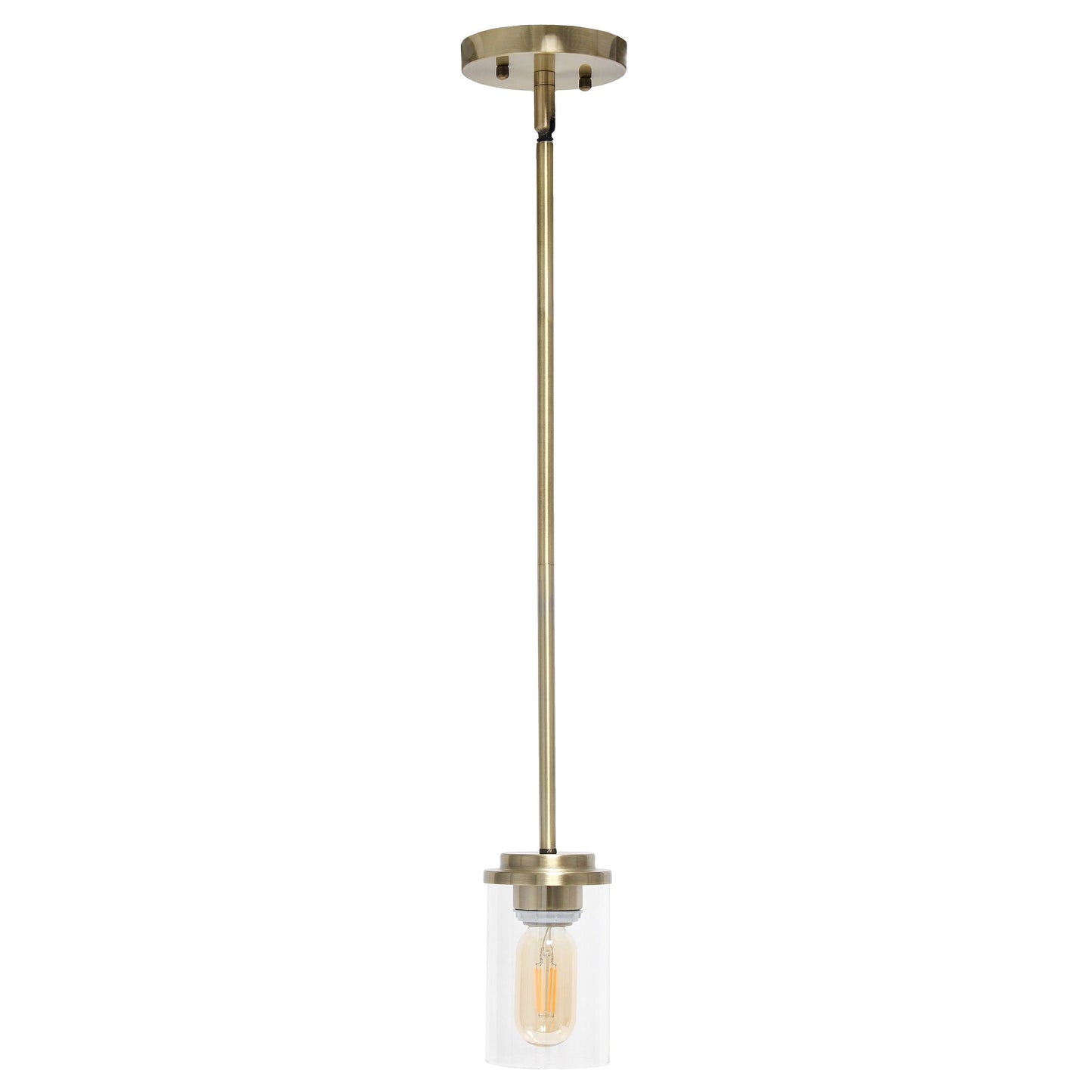 All The Rages Lalia Home 6" Antique Brass Minimal Industrial Farmhouse Adjustable Pendant Light With Clear Cylinder Glass Shade