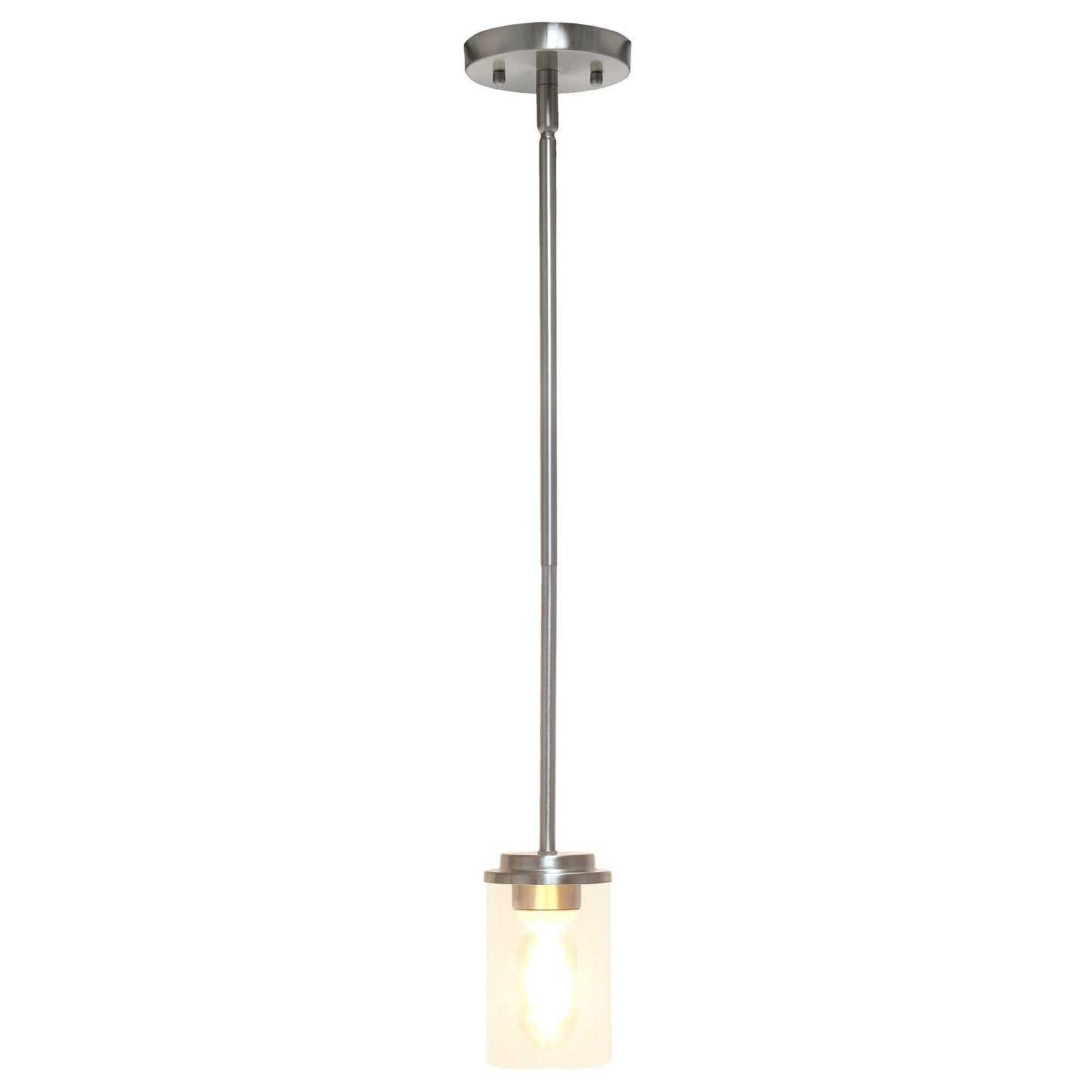All The Rages Lalia Home 6" Brushed Nickel Minimal Industrial Farmhouse Adjustable Pendant Light With Clear Cylinder Glass Shade