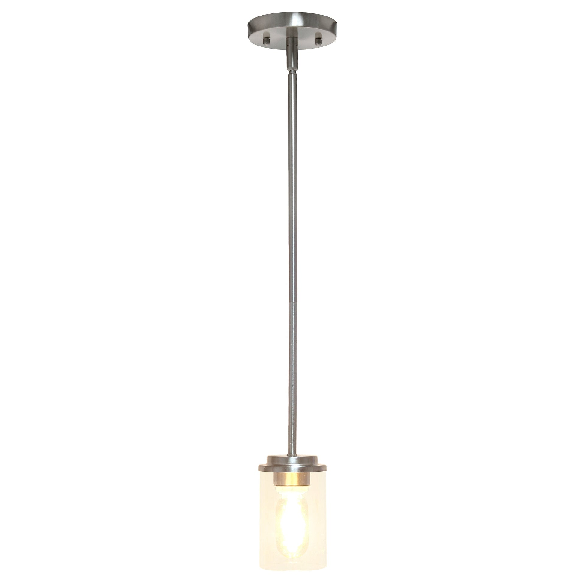 All The Rages Lalia Home 6" Brushed Nickel Minimal Industrial Farmhouse Adjustable Pendant Light With Clear Cylinder Glass Shade