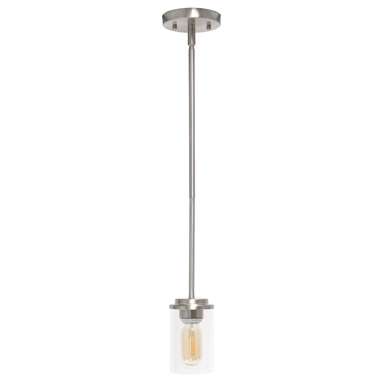 All The Rages Lalia Home 6" Brushed Nickel Minimal Industrial Farmhouse Adjustable Pendant Light With Clear Cylinder Glass Shade