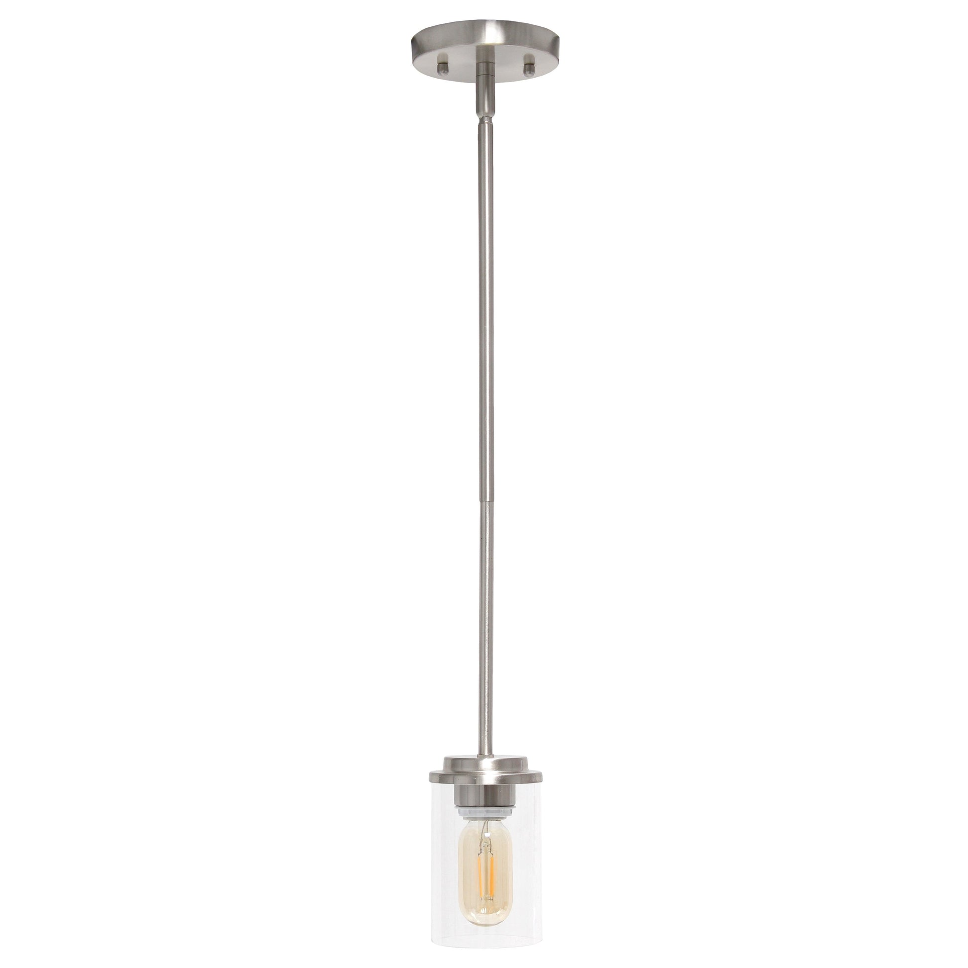 All The Rages Lalia Home 6" Brushed Nickel Minimal Industrial Farmhouse Adjustable Pendant Light With Clear Cylinder Glass Shade