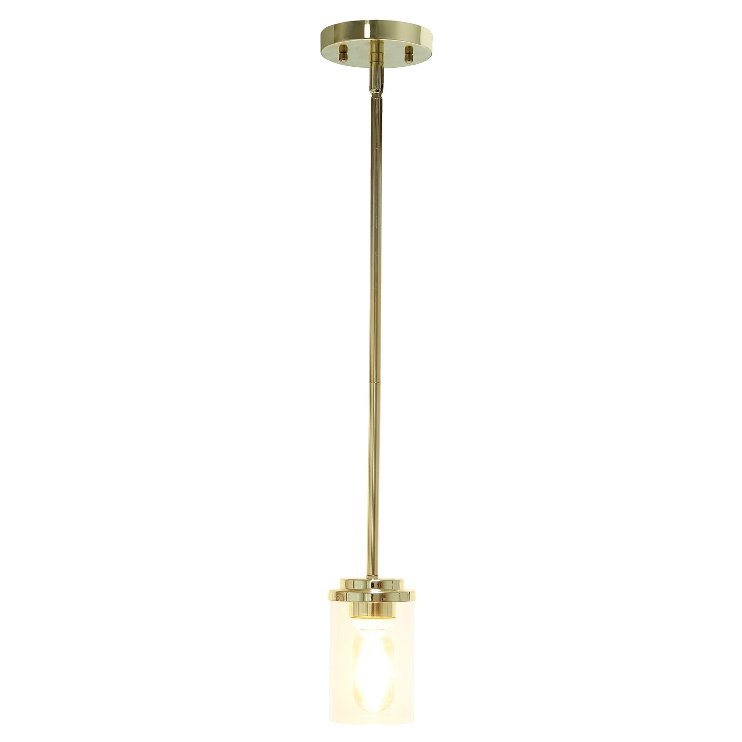 All The Rages Lalia Home 6" Gold Minimal Industrial Farmhouse Adjustable Pendant Light With Clear Cylinder Glass Shade