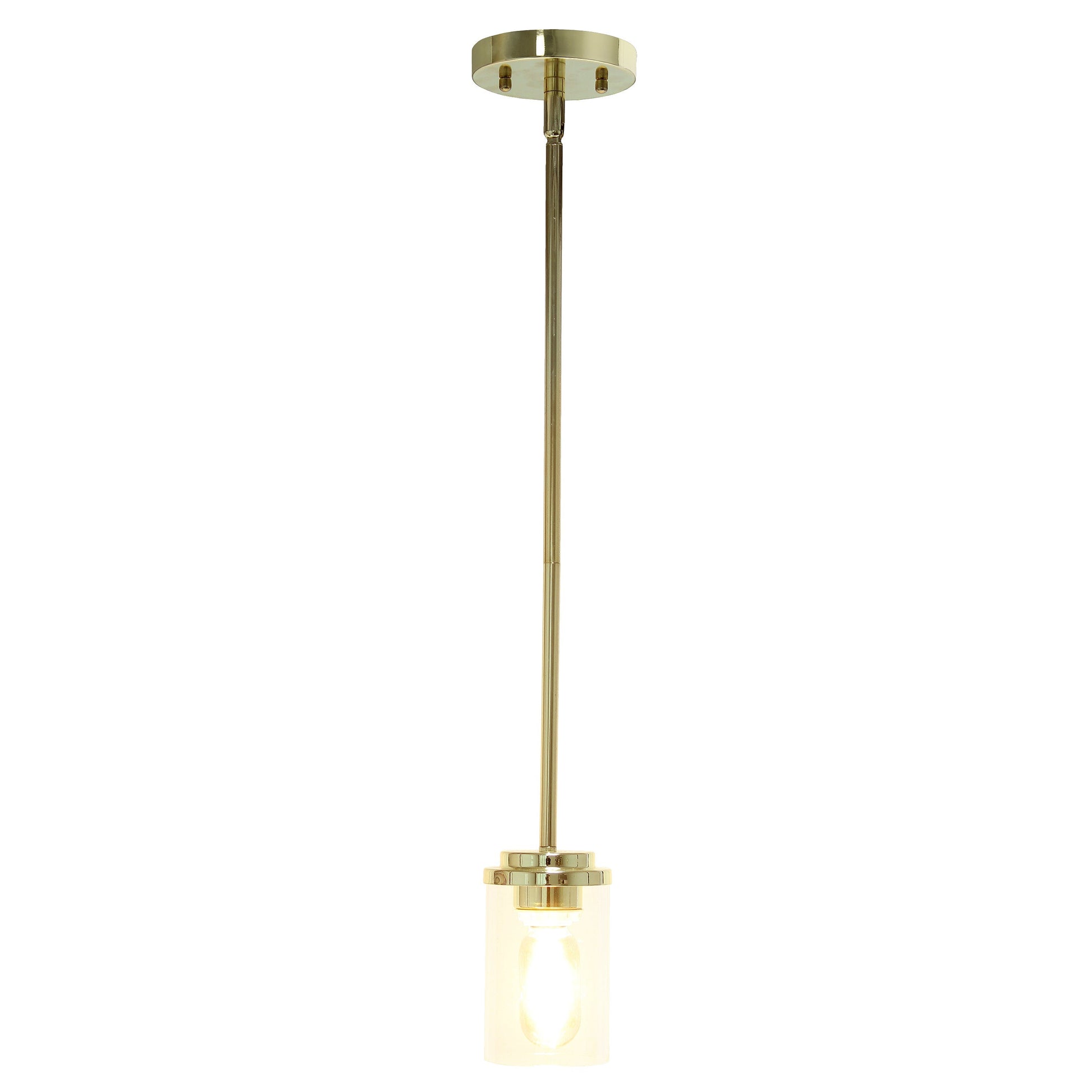 All The Rages Lalia Home 6" Gold Minimal Industrial Farmhouse Adjustable Pendant Light With Clear Cylinder Glass Shade