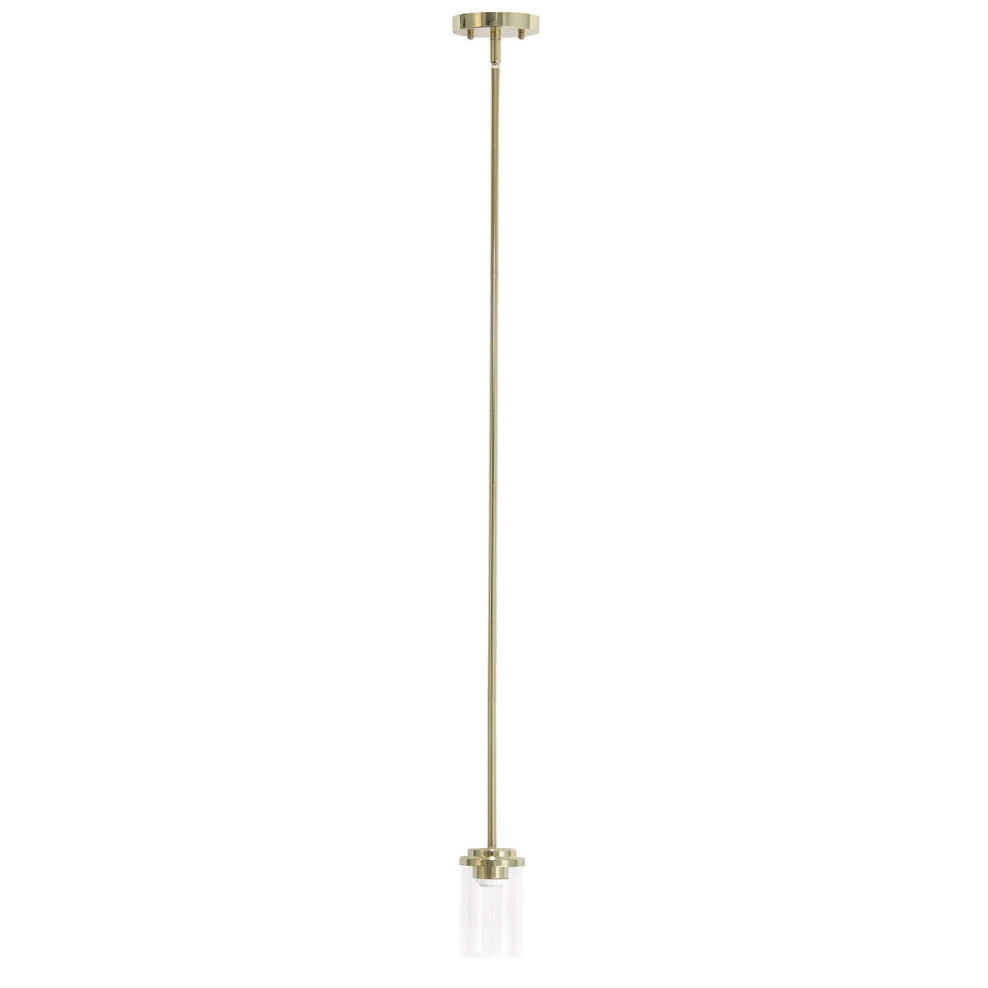All The Rages Lalia Home 6" Gold Minimal Industrial Farmhouse Adjustable Pendant Light With Clear Cylinder Glass Shade