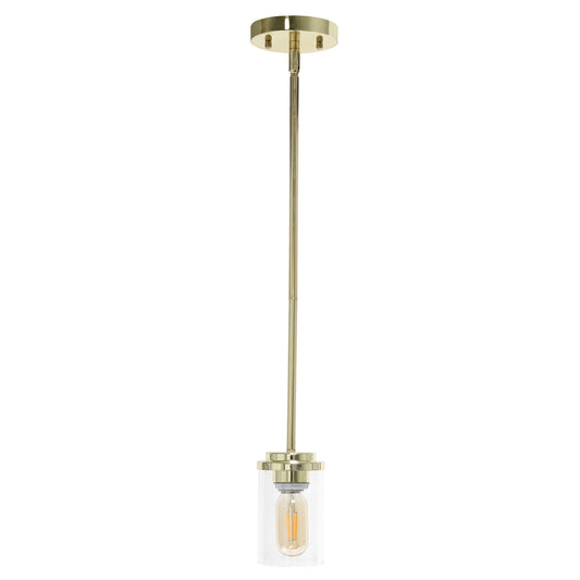 All The Rages Lalia Home 6" Gold Minimal Industrial Farmhouse Adjustable Pendant Light With Clear Cylinder Glass Shade