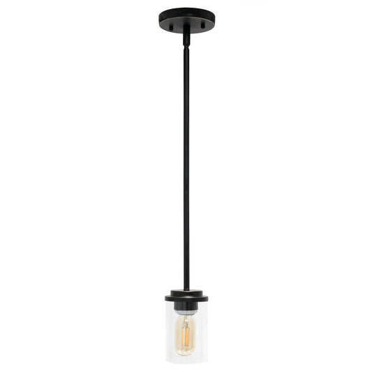 All The Rages Lalia Home 6" Restoration Bronze Minimal Industrial Farmhouse Adjustable Pendant Light With Clear Cylinder Glass Shade