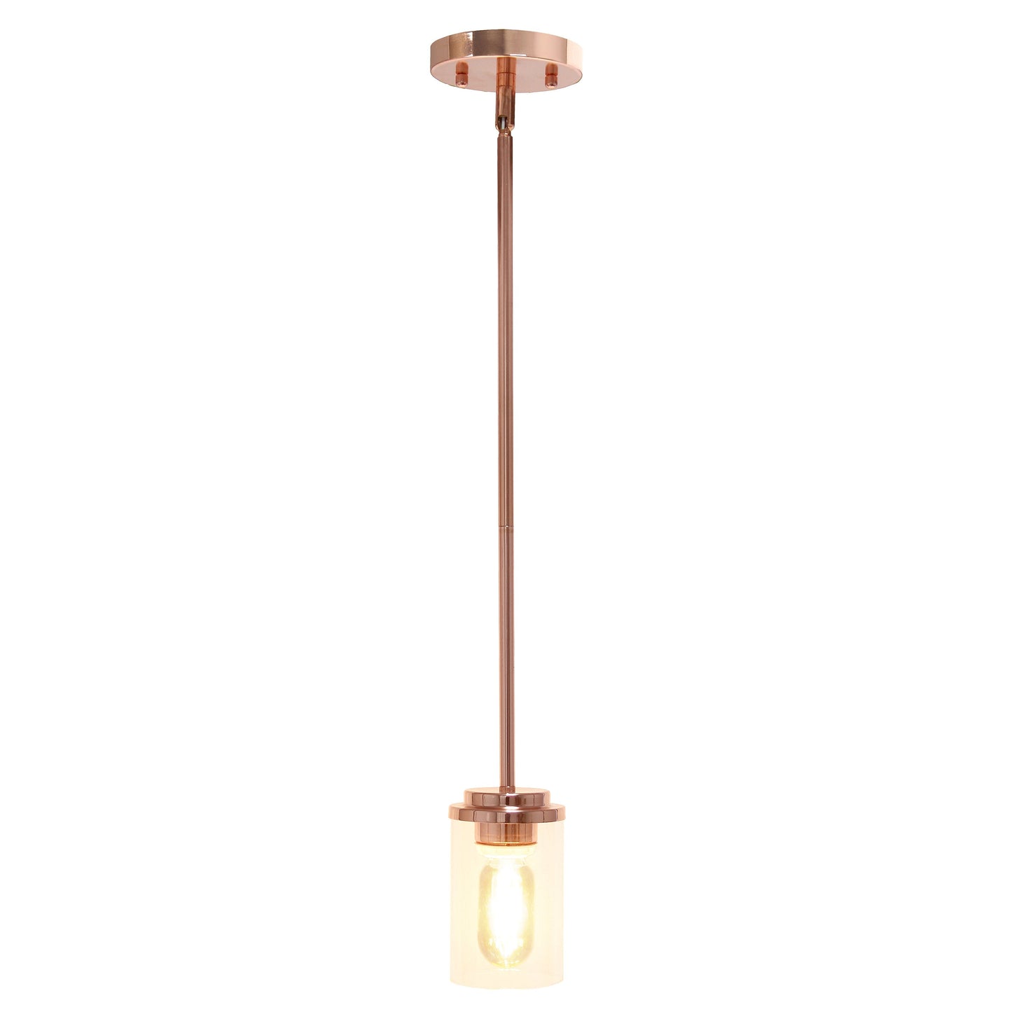 All The Rages Lalia Home 6" Rose Gold Minimal Industrial Farmhouse Adjustable Pendant Light With Clear Cylinder Glass Shade