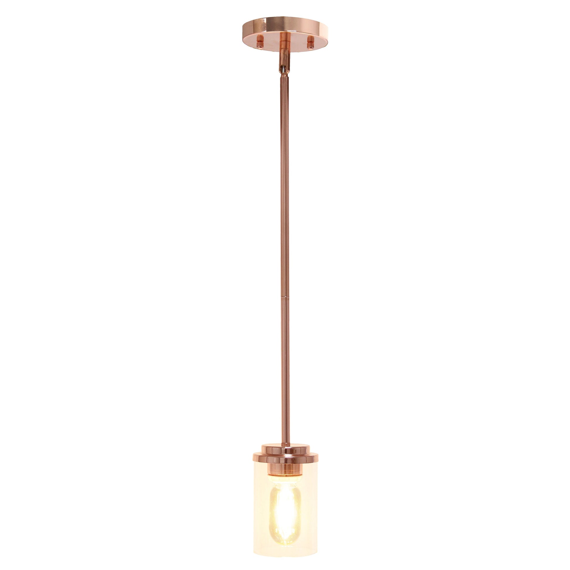 All The Rages Lalia Home 6" Rose Gold Minimal Industrial Farmhouse Adjustable Pendant Light With Clear Cylinder Glass Shade