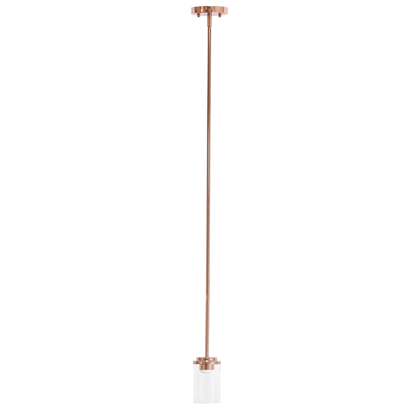 All The Rages Lalia Home 6" Rose Gold Minimal Industrial Farmhouse Adjustable Pendant Light With Clear Cylinder Glass Shade