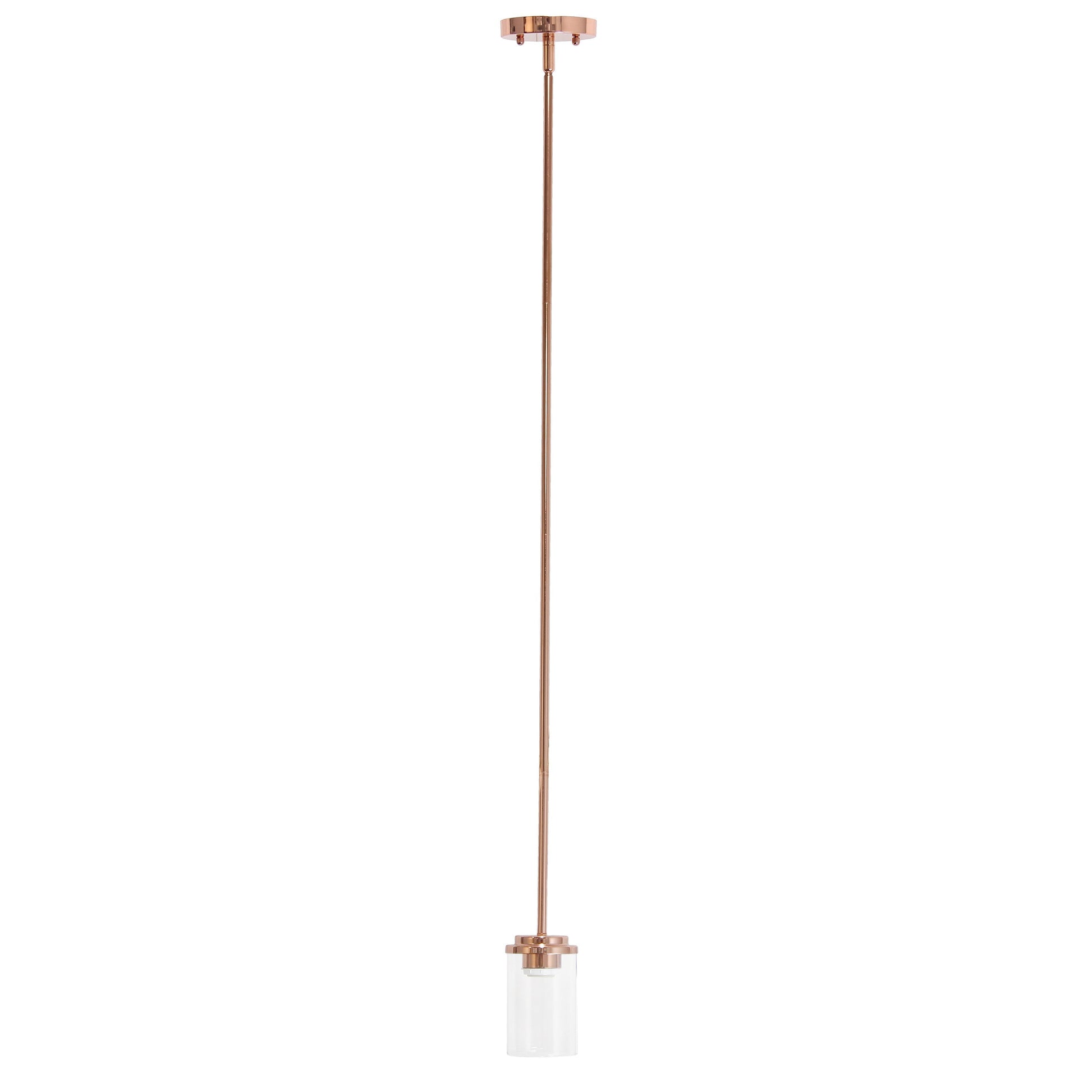 All The Rages Lalia Home 6" Rose Gold Minimal Industrial Farmhouse Adjustable Pendant Light With Clear Cylinder Glass Shade