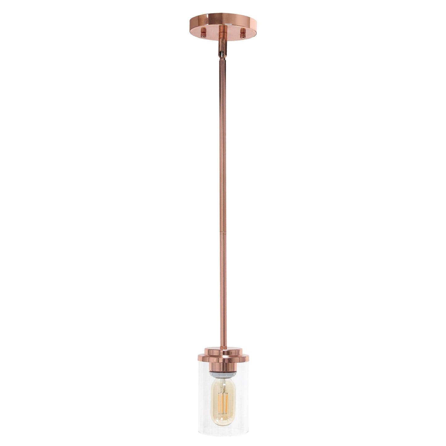 All The Rages Lalia Home 6" Rose Gold Minimal Industrial Farmhouse Adjustable Pendant Light With Clear Cylinder Glass Shade