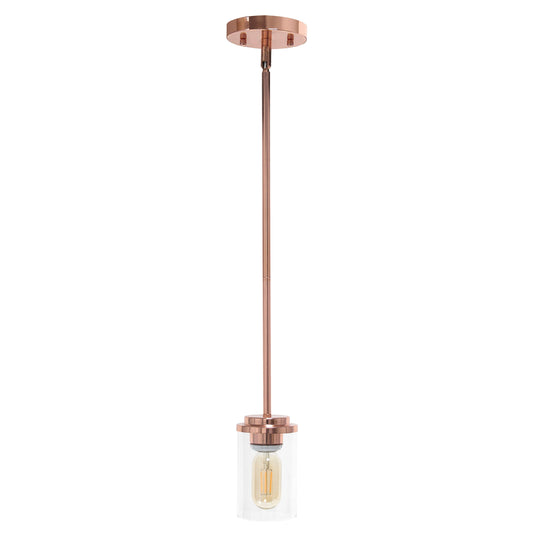 All The Rages Lalia Home 6" Rose Gold Minimal Industrial Farmhouse Adjustable Pendant Light With Clear Cylinder Glass Shade