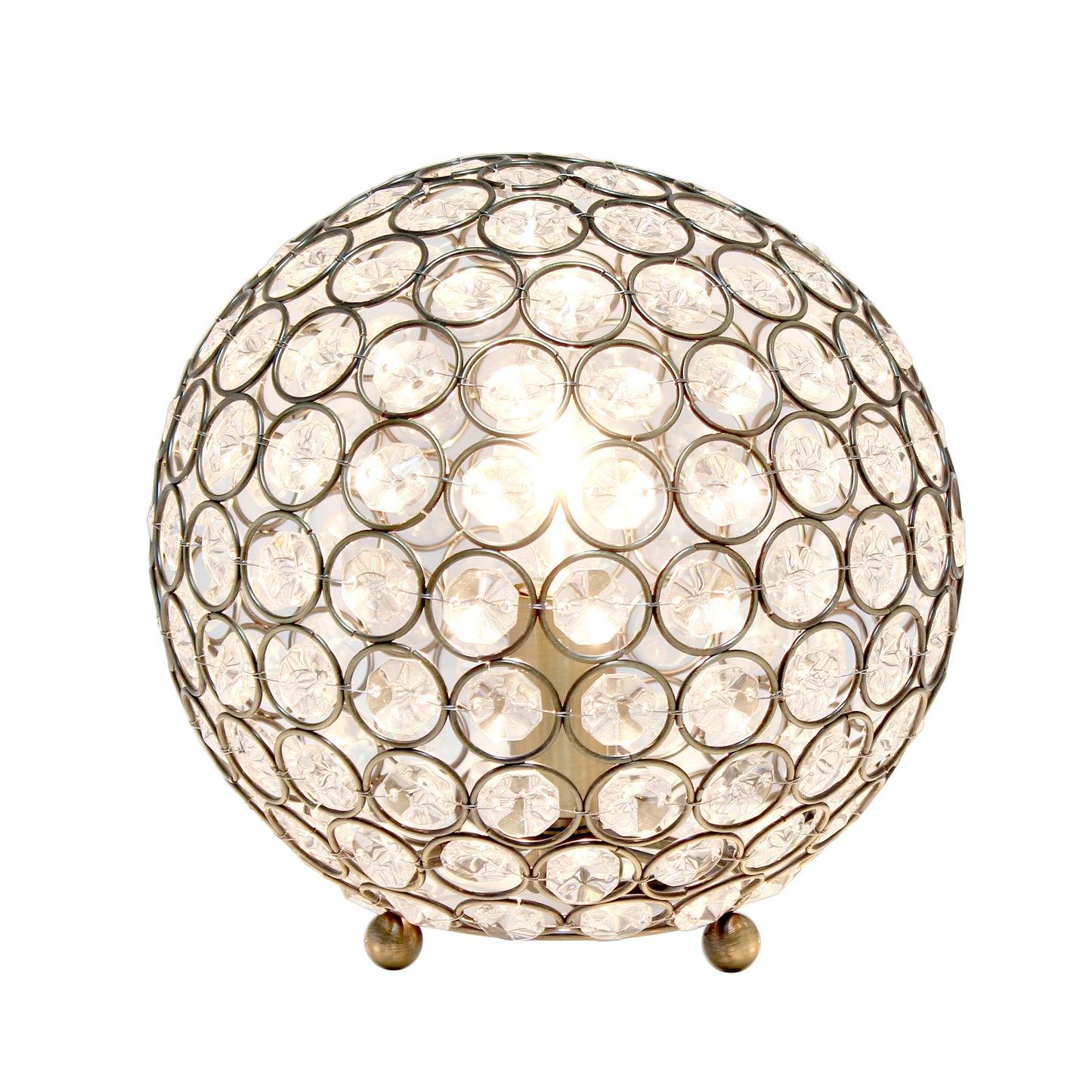 All The Rages Lalia Home 8" Antique Brass Elipse Contemporary Metal Crystal Round Sphere Glamorous Orb Table Lamp