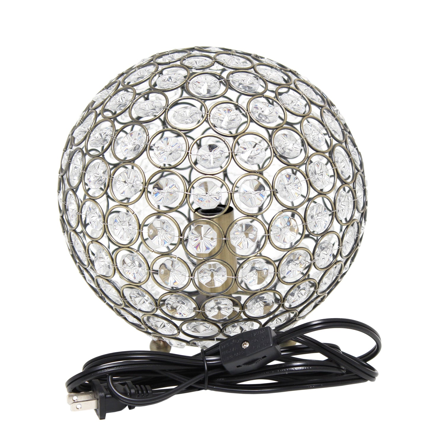 All The Rages Lalia Home 8" Antique Brass Elipse Contemporary Metal Crystal Round Sphere Glamorous Orb Table Lamp
