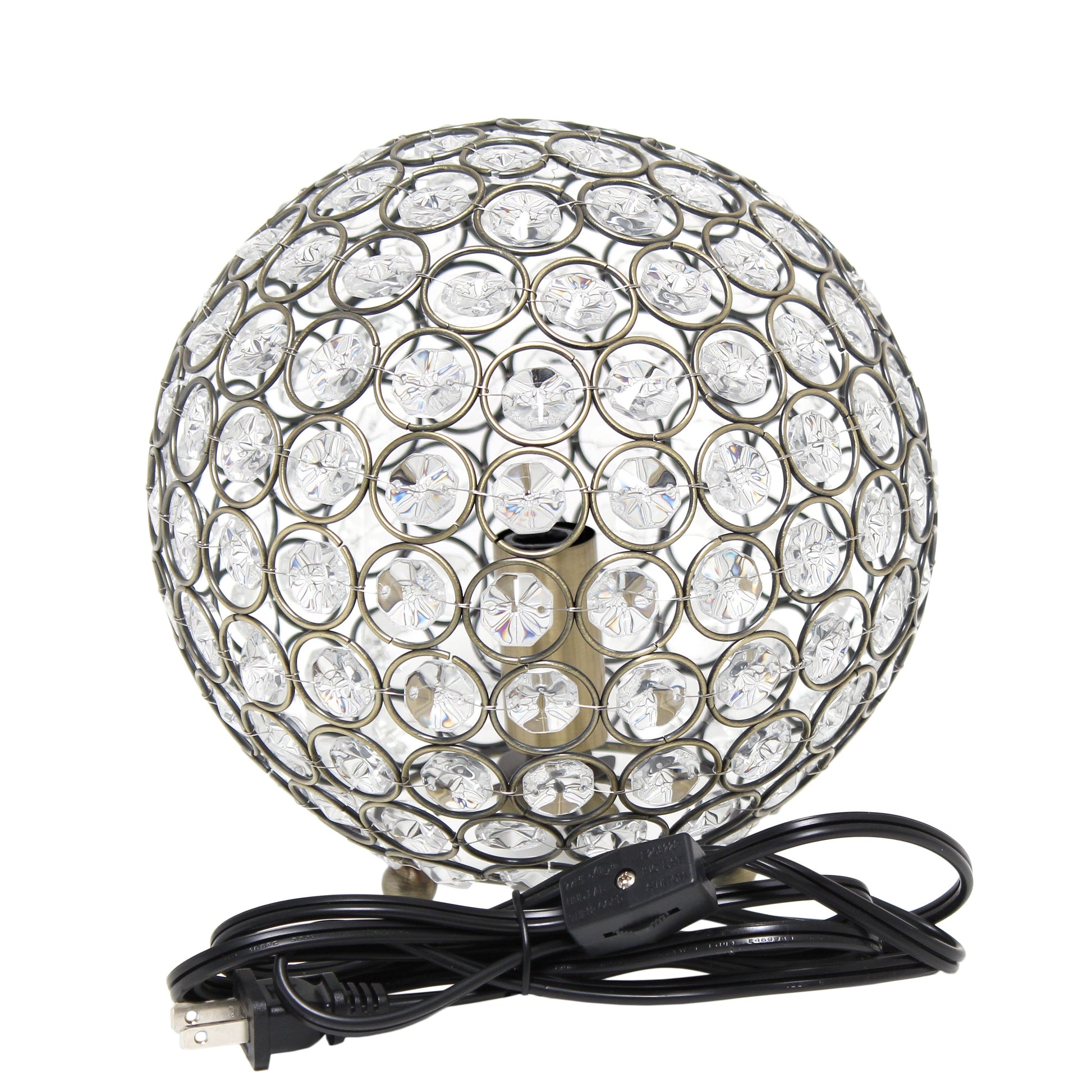 All The Rages Lalia Home 8" Antique Brass Elipse Contemporary Metal Crystal Round Sphere Glamorous Orb Table Lamp