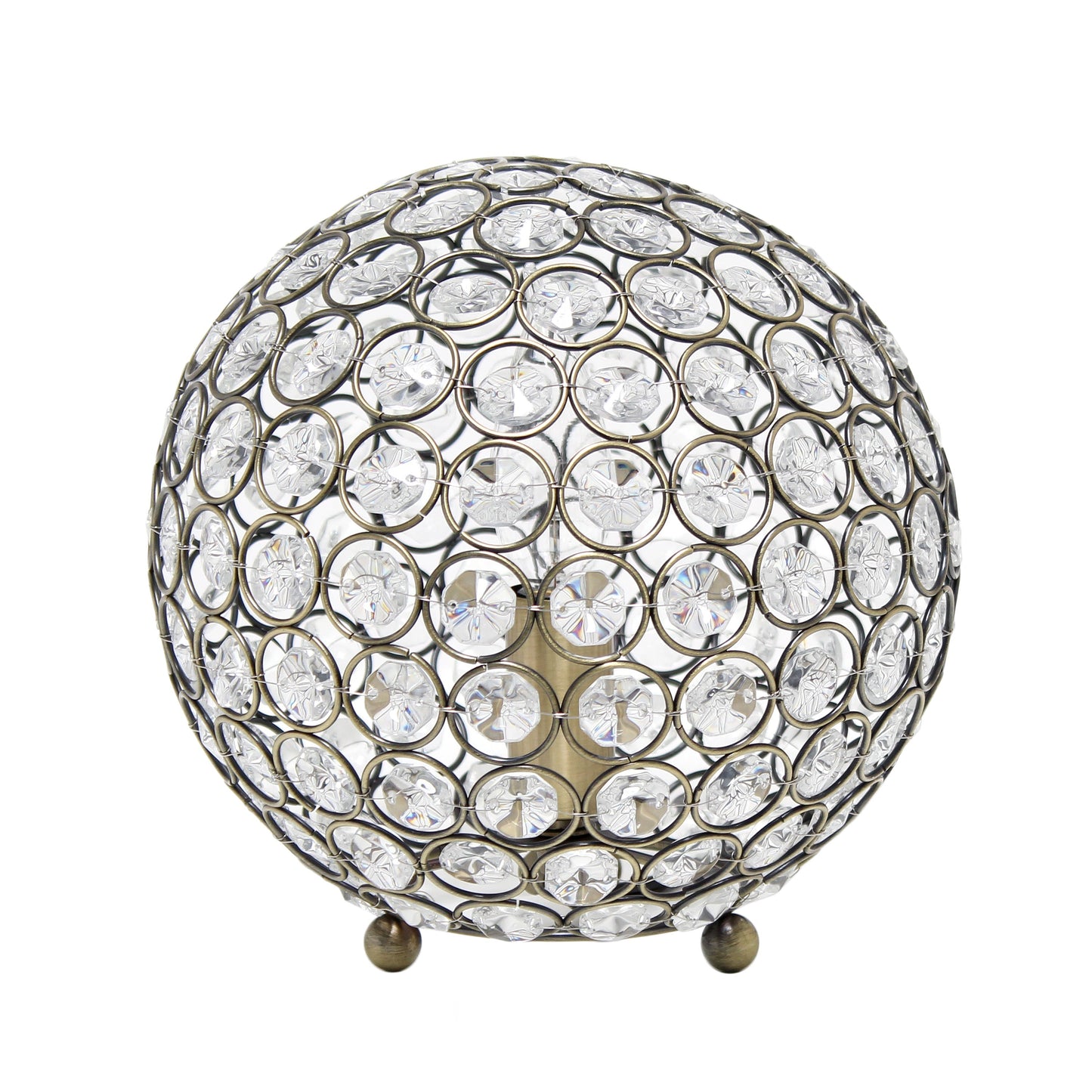 All The Rages Lalia Home 8" Antique Brass Elipse Contemporary Metal Crystal Round Sphere Glamorous Orb Table Lamp
