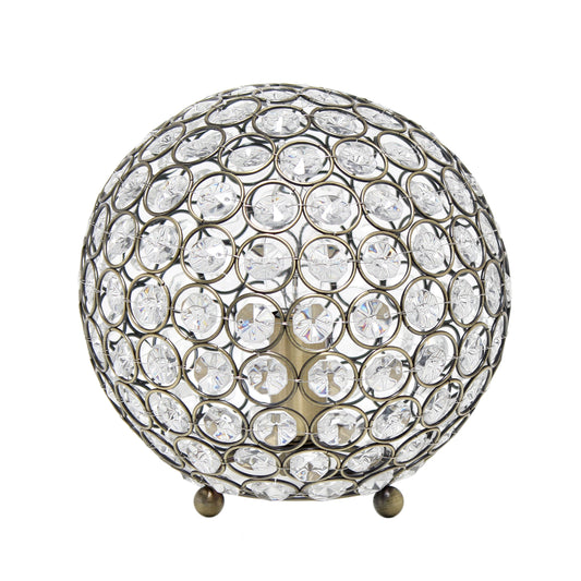 All The Rages Lalia Home 8" Antique Brass Elipse Contemporary Metal Crystal Round Sphere Glamorous Orb Table Lamp