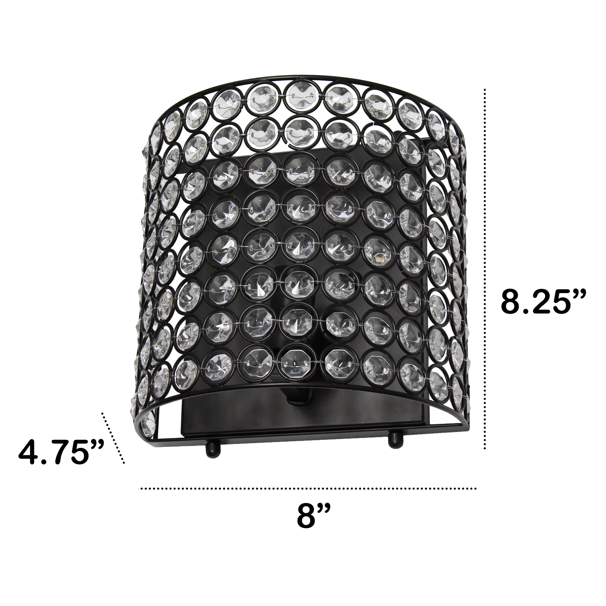 All The Rages Lalia Home 8" Black Modern Crystal & Metal Wall Sconce