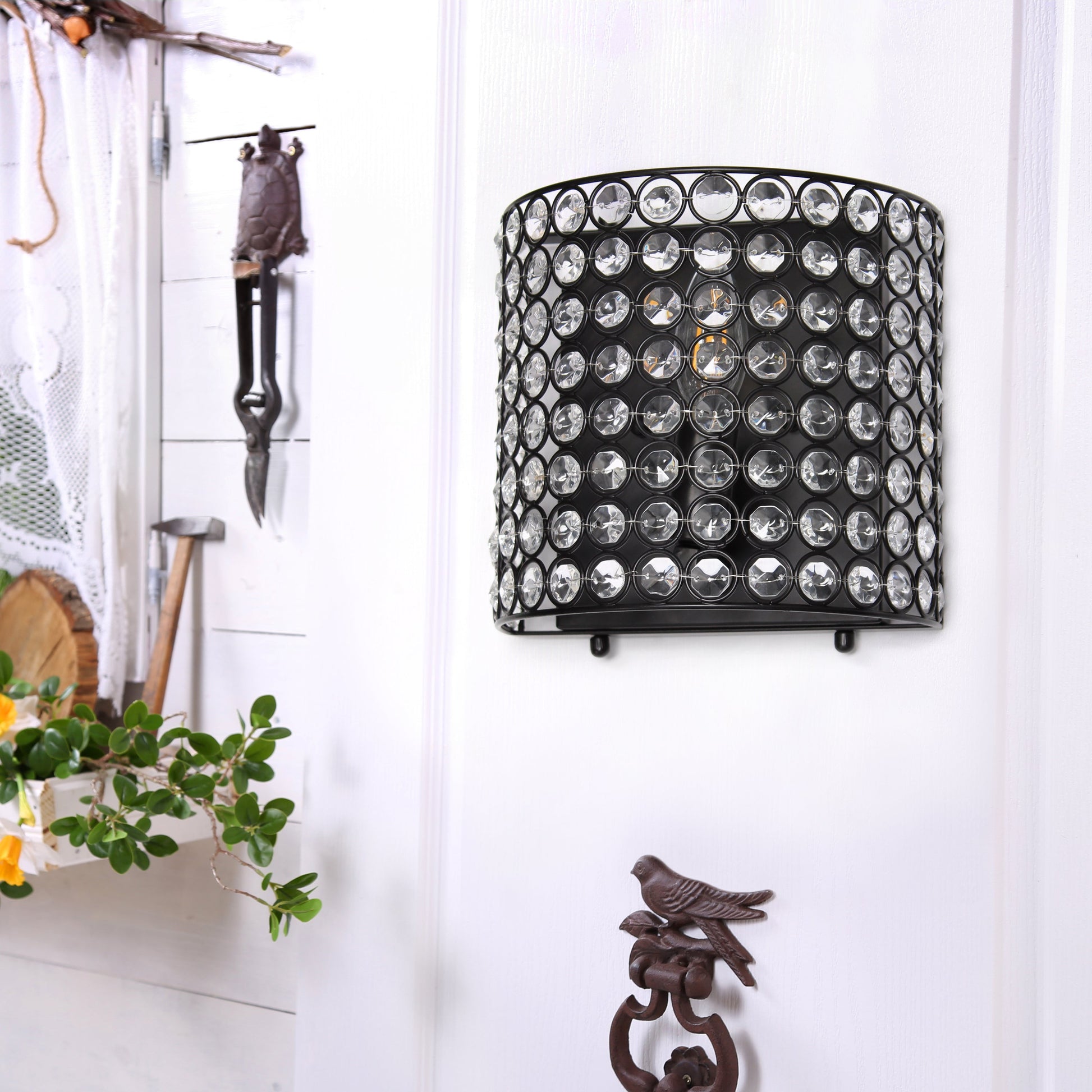 All The Rages Lalia Home 8" Black Modern Crystal & Metal Wall Sconce