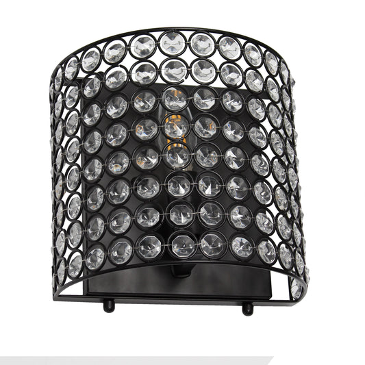 All The Rages Lalia Home 8" Black Modern Crystal & Metal Wall Sconce